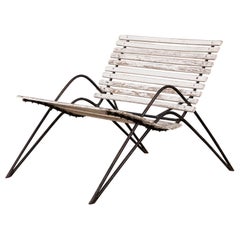 Patinated Iron and Wood Patio Lounge Chair