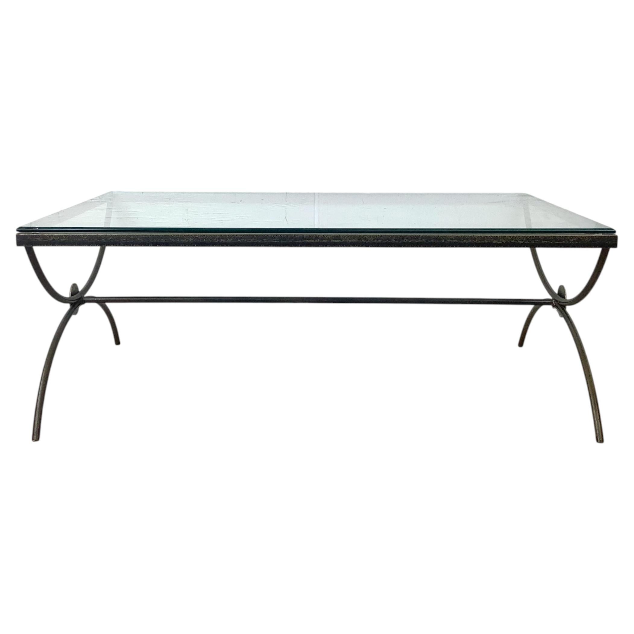 Patinated Iron Coffee Table with Beveled Glass Top, Late 20th Century