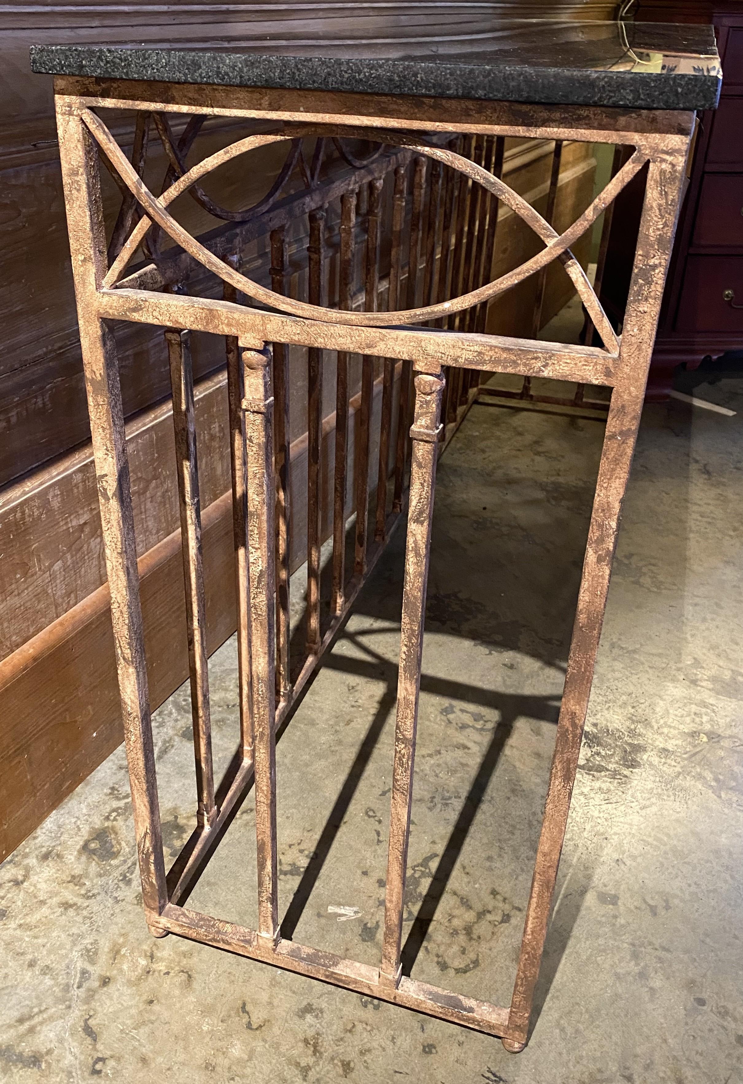 Patinated Iron Console Table with Black Marble Top For Sale 5