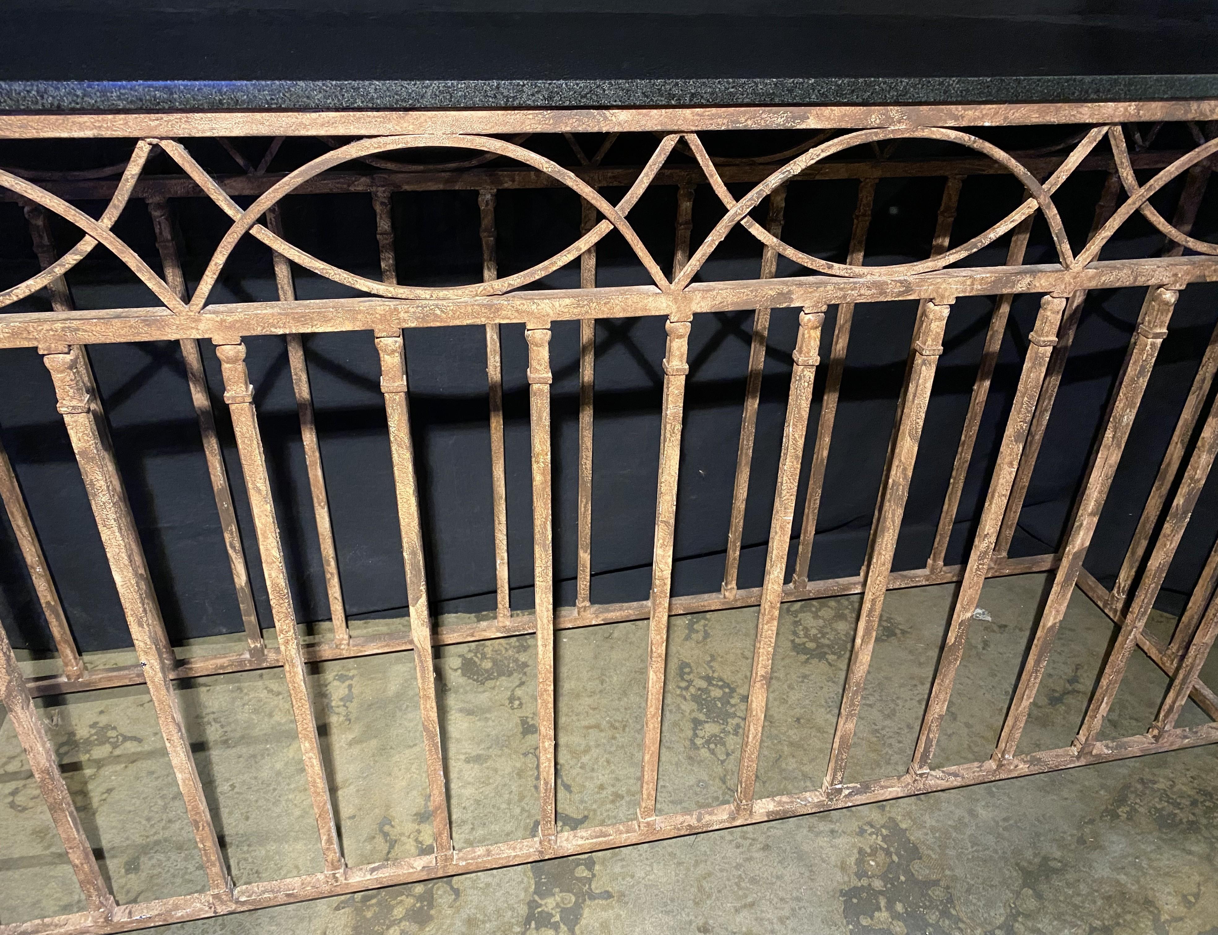 Patinated Iron Console Table with Black Marble Top For Sale 1