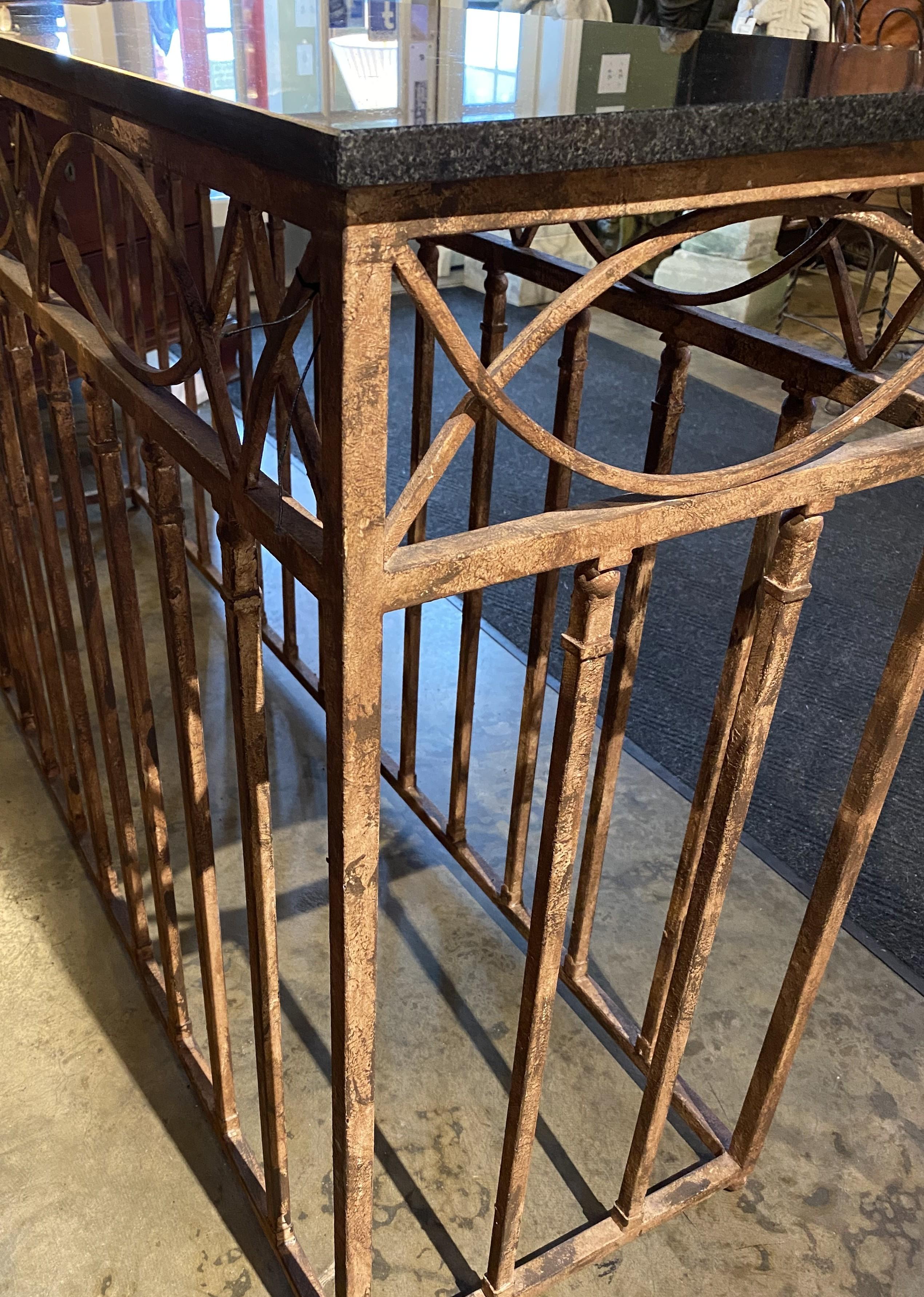 Patinated Iron Console Table with Black Marble Top For Sale 3