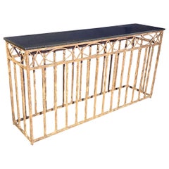 Patinated Iron Console Table with Black Marble Top