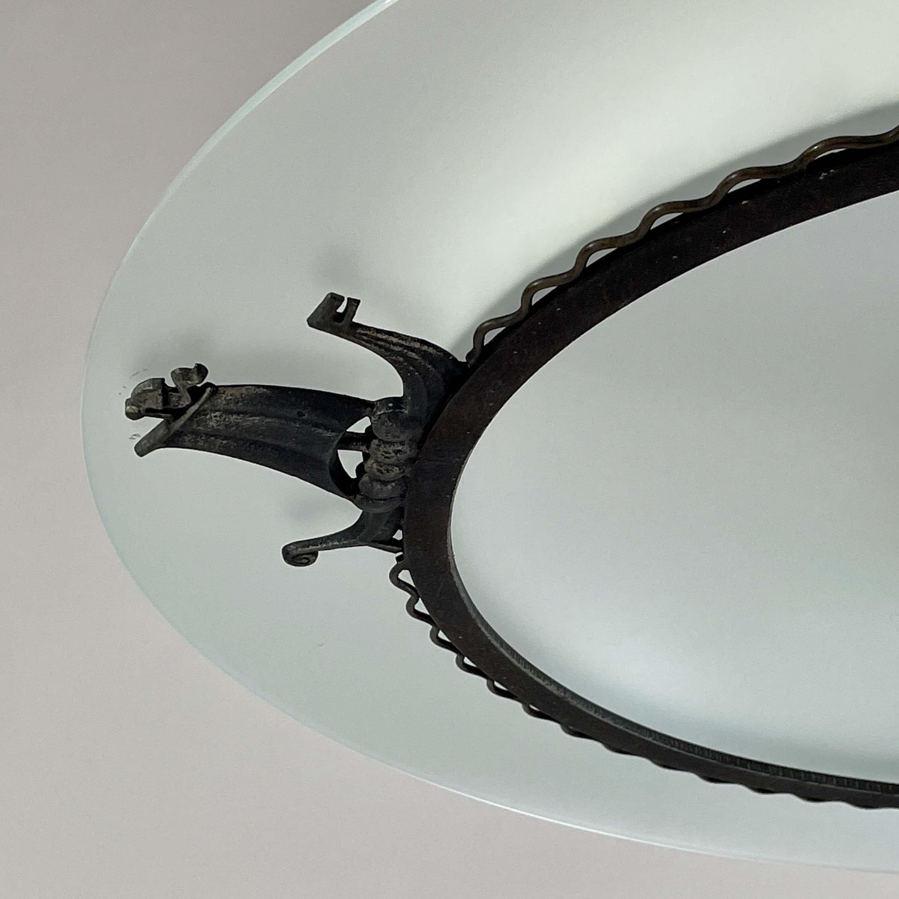 Patinated Iron, Glass & Parchment Ceiling Light by Bjerkås Armatur, Sweden 1940s For Sale 9