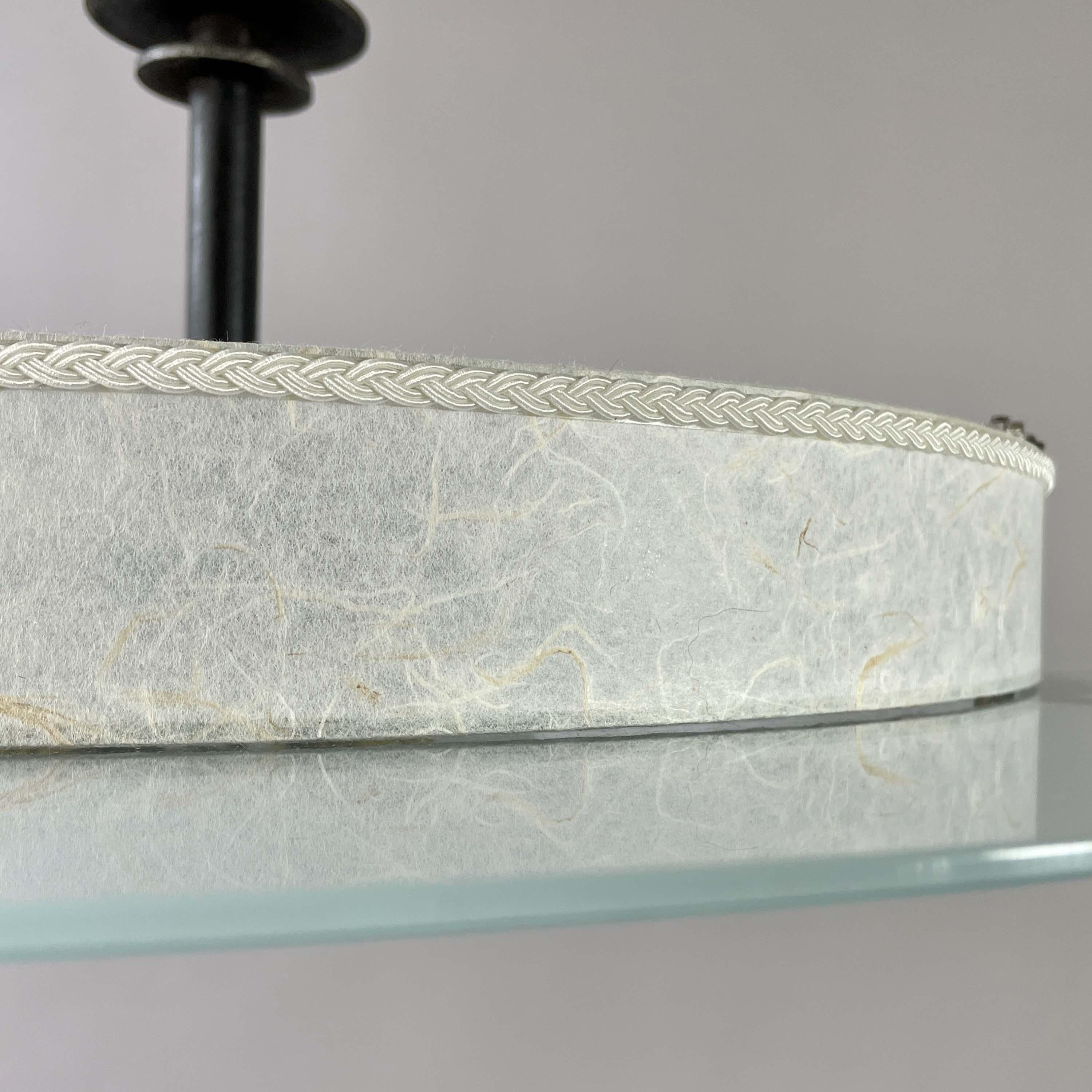 Patinated Iron, Glass & Parchment Ceiling Light by Bjerkås Armatur, Sweden 1940s For Sale 10