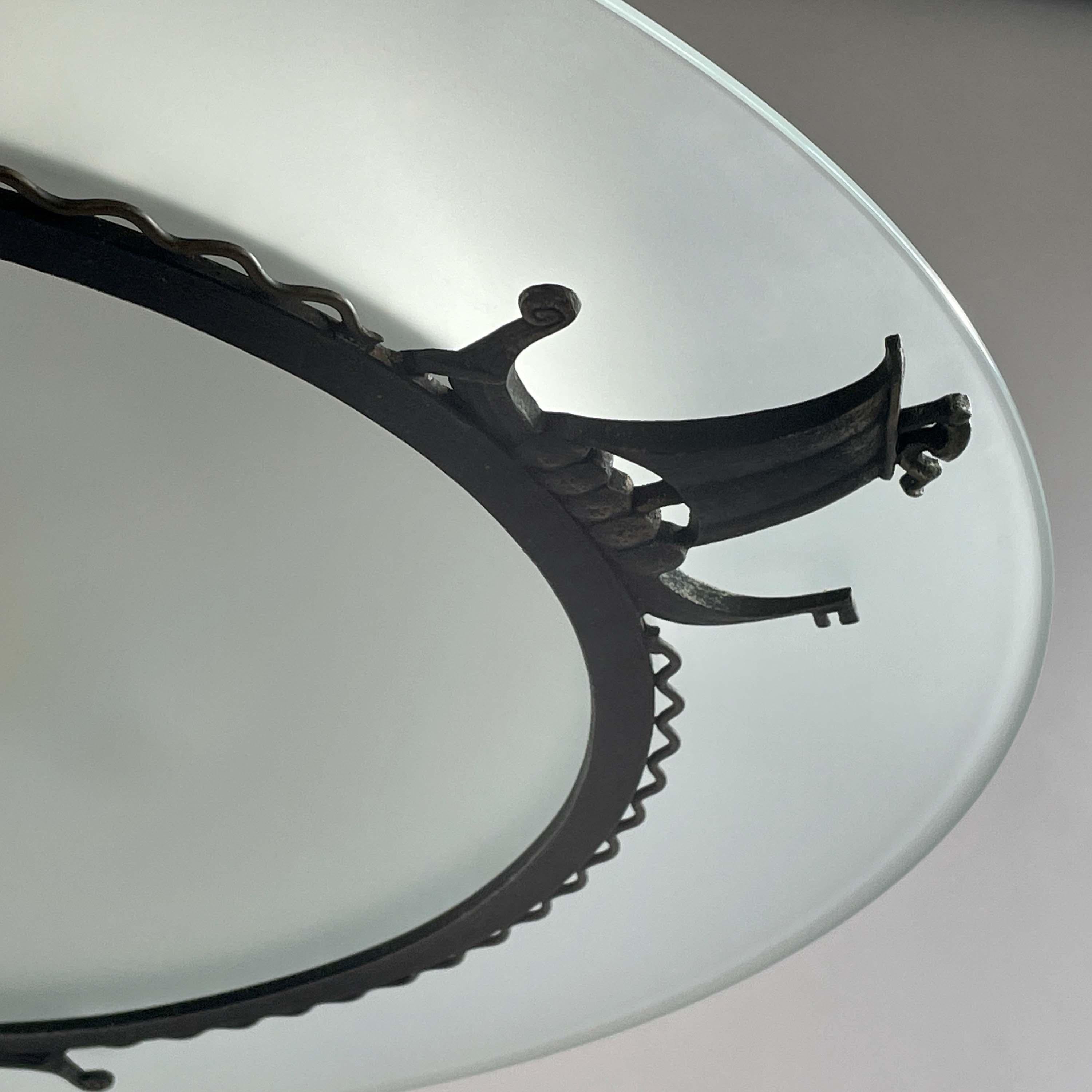 Patinated Iron, Glass & Parchment Ceiling Light by Bjerkås Armatur, Sweden 1940s For Sale 12