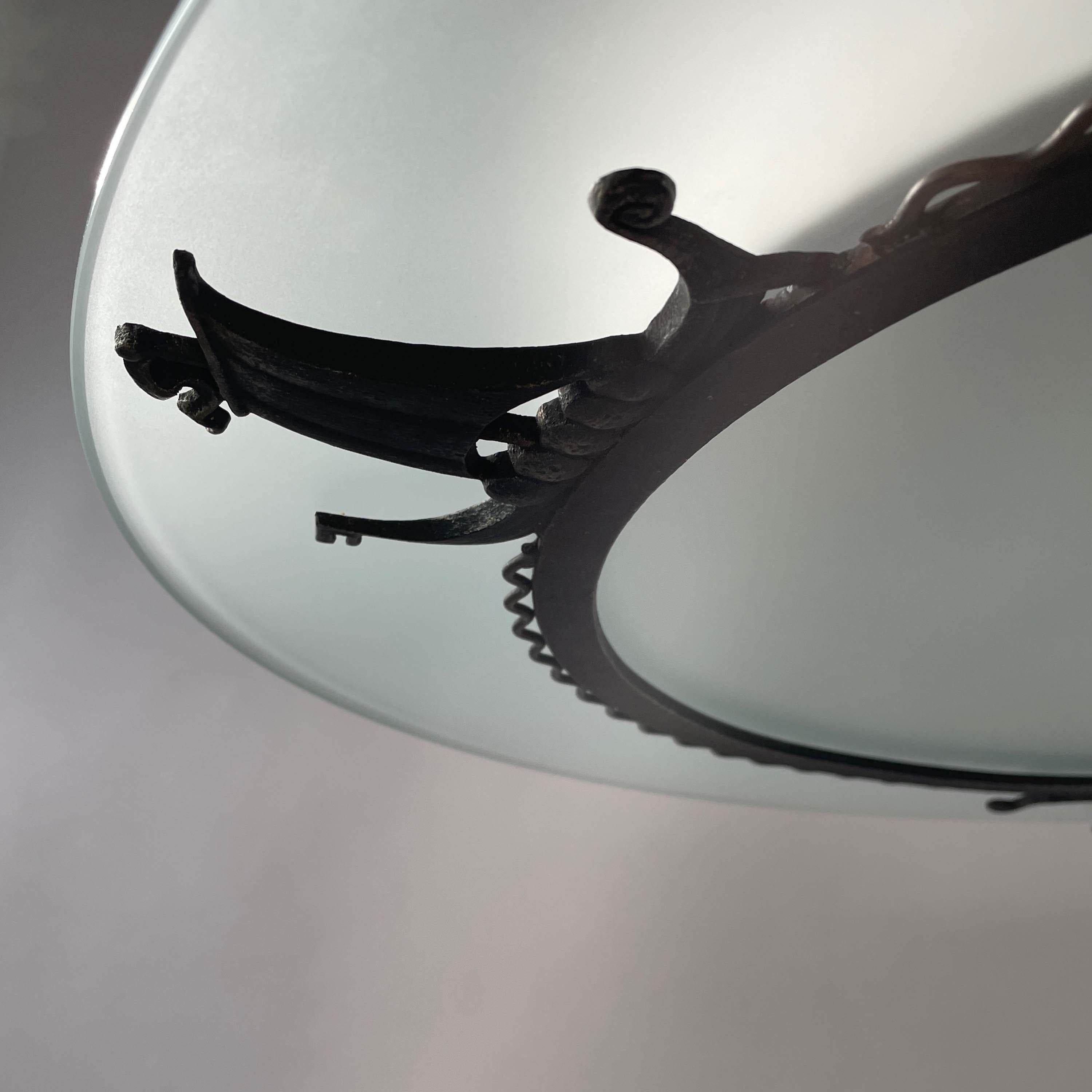 Patinated Iron, Glass & Parchment Ceiling Light by Bjerkås Armatur, Sweden 1940s In Good Condition For Sale In NUEMBRECHT, NRW