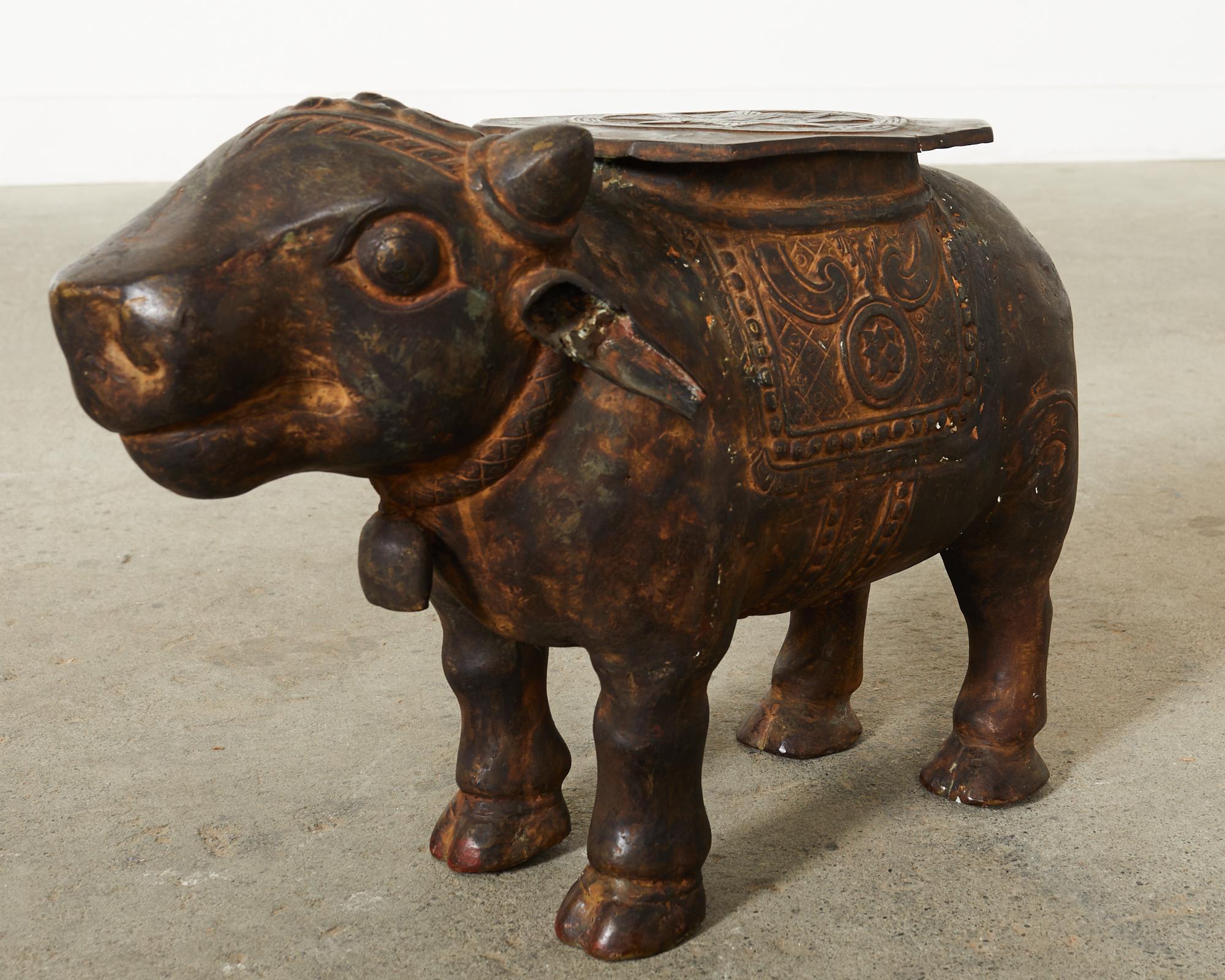 Patinated Iron Hindu Nandi Cow Bull Drinks Table 7