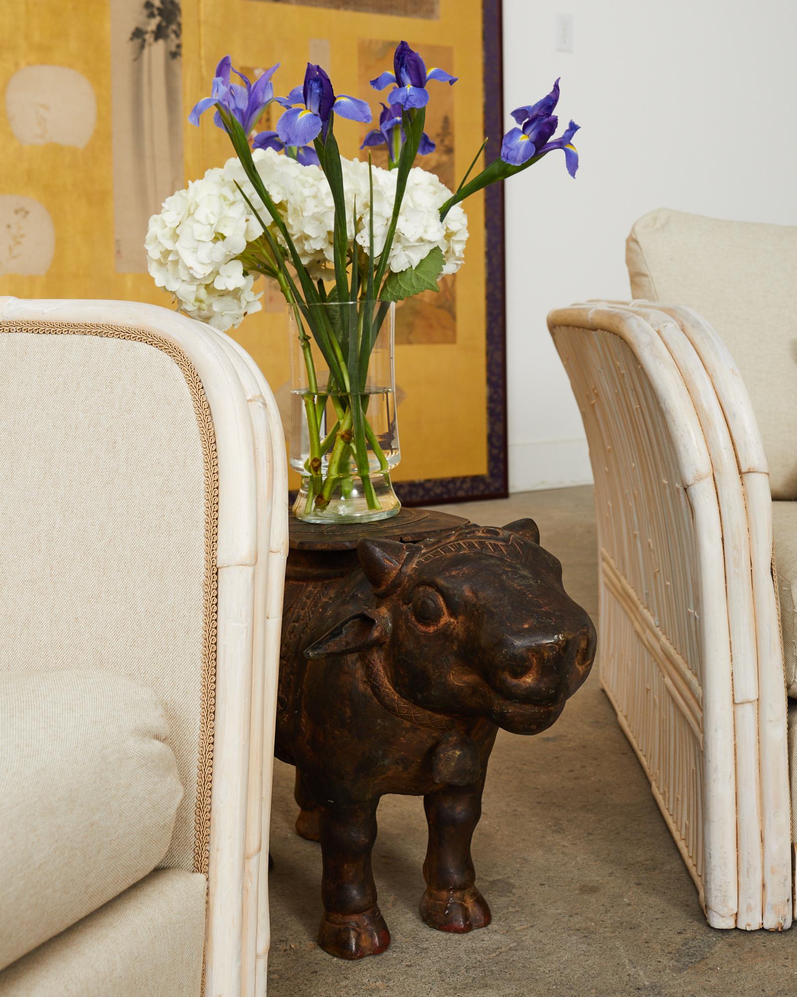 Patinated Iron Hindu Nandi Cow Bull Drinks Table In Distressed Condition In Rio Vista, CA