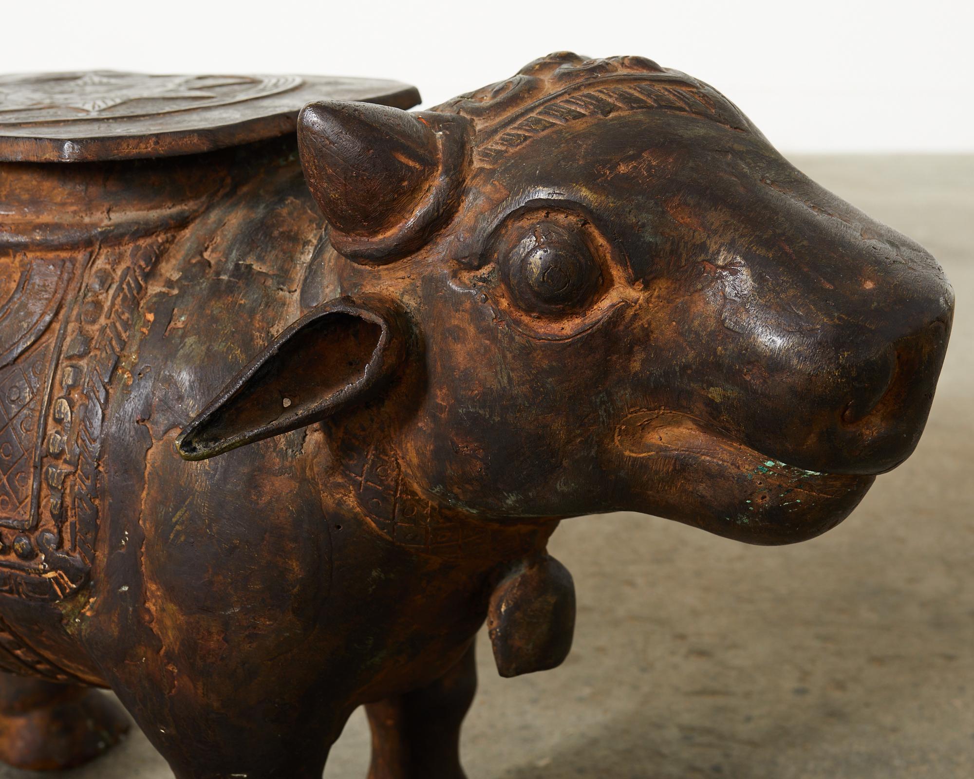 20th Century Patinated Iron Hindu Nandi Cow Bull Drinks Table
