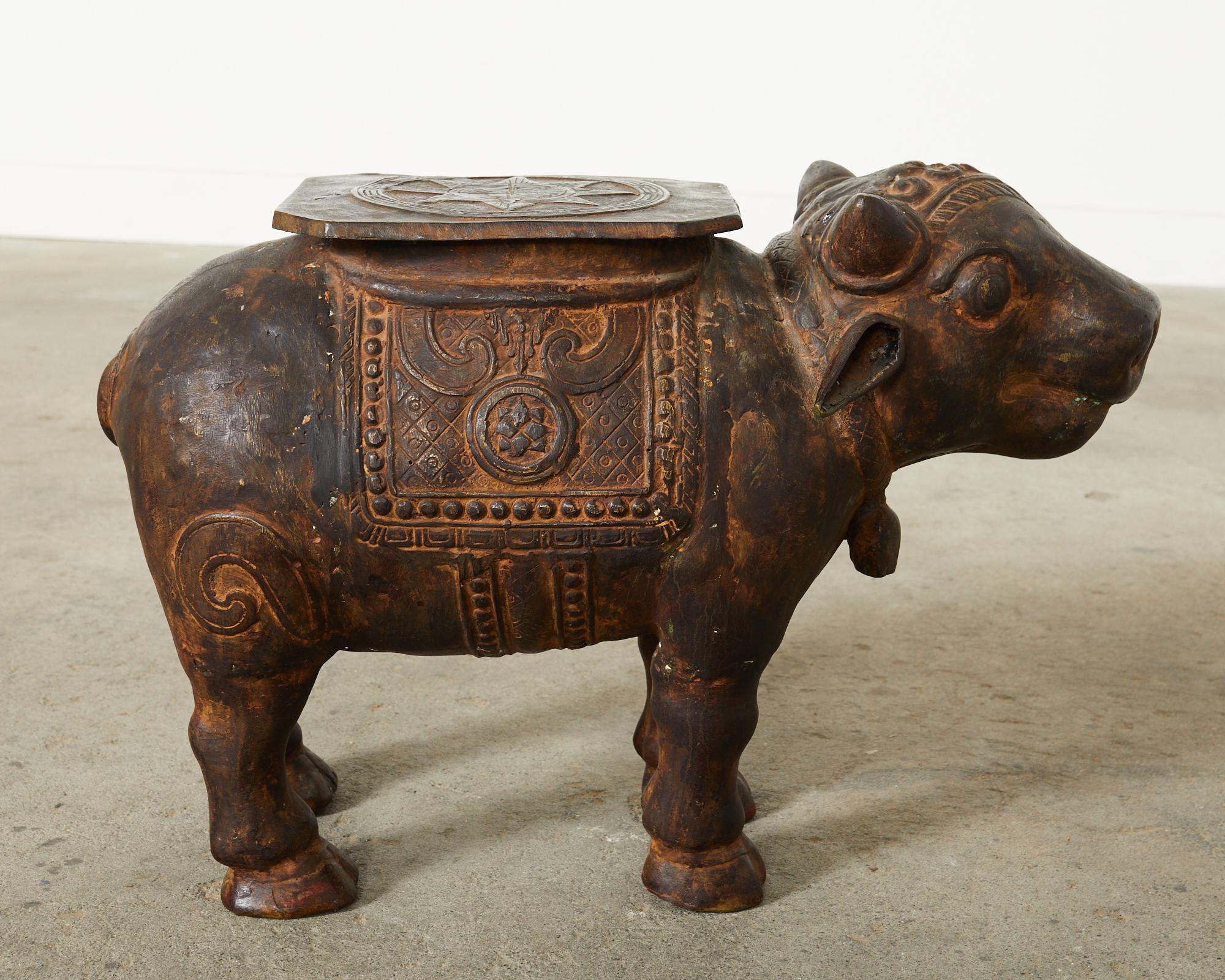 Patinated Iron Hindu Nandi Cow Bull Drinks Table 2