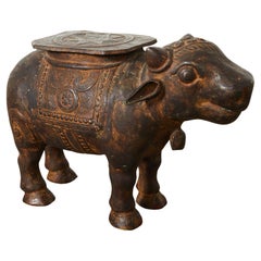 Patinated Iron Hindu Nandi Cow Bull Drinks Table