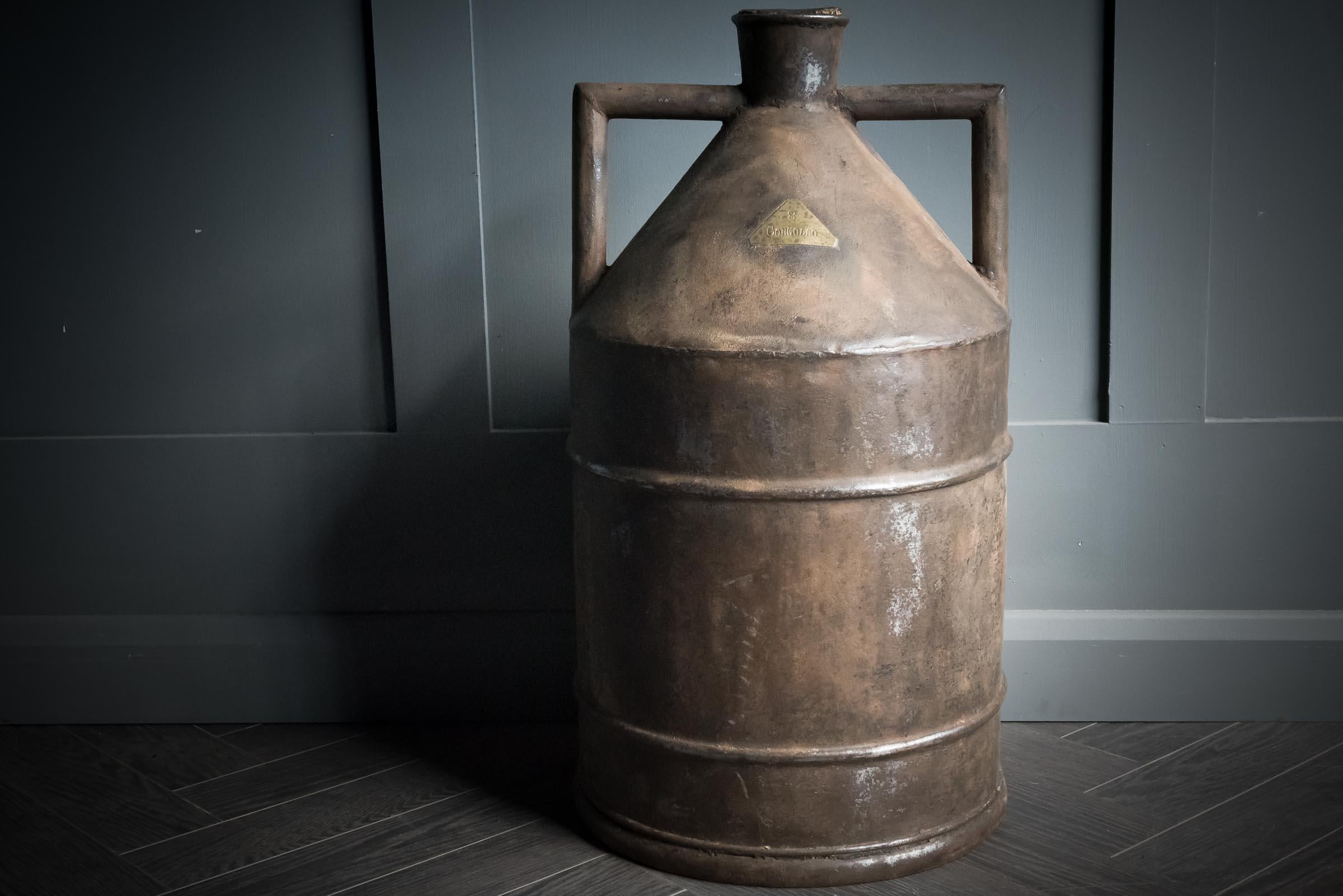 19th Century Patinated Italian Olive Oil Flagon For Sale