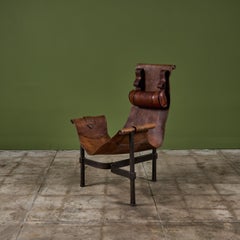 Patinated Jean-Paul Rykaert Leather Sling Chair