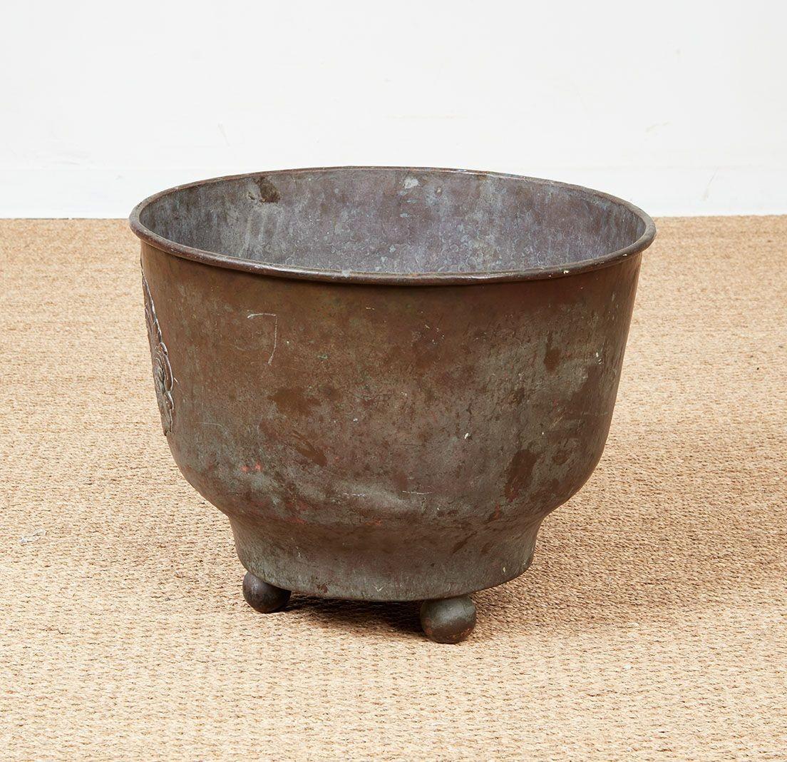 Copper Patinated Kindling Bin with a Baronial Crest For Sale