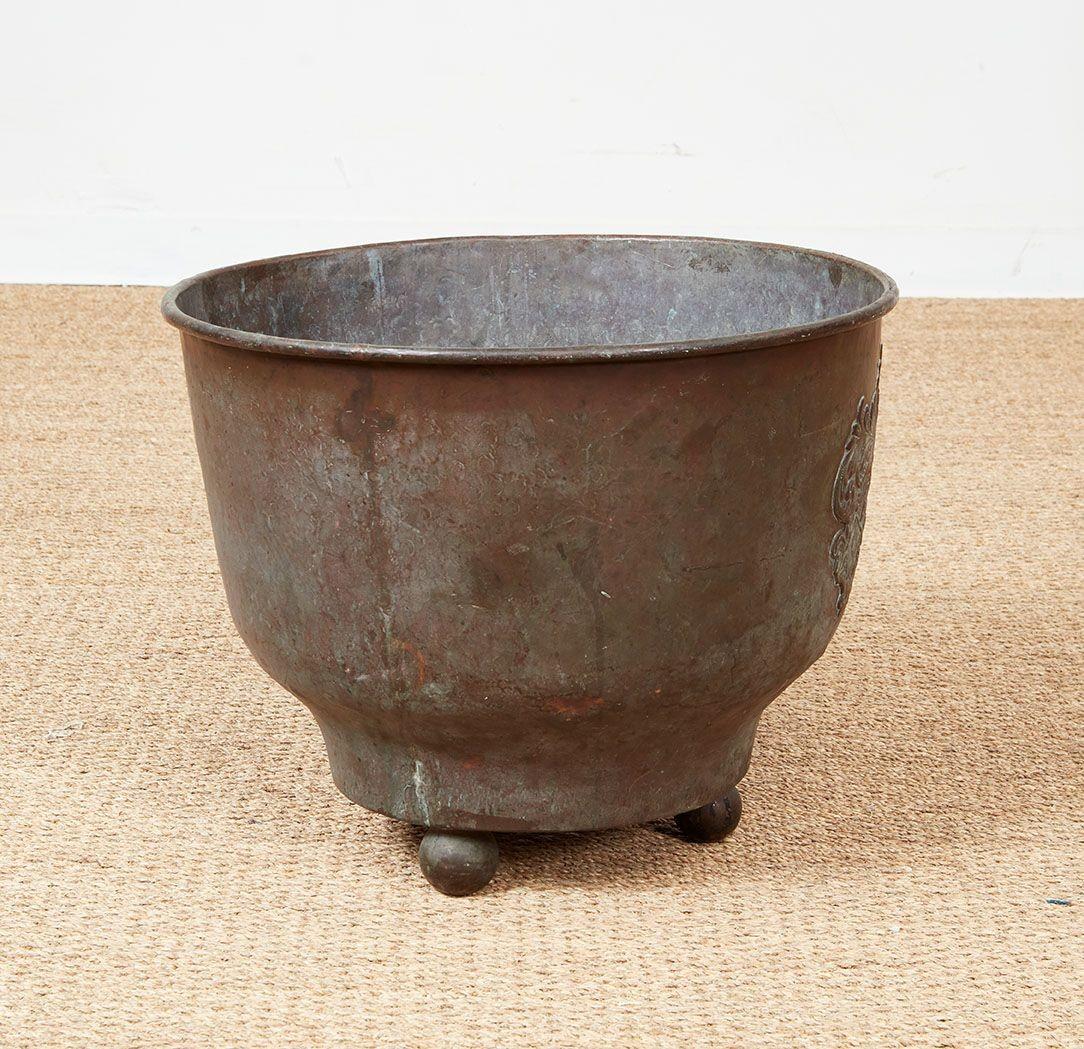 Patinated Kindling Bin with a Baronial Crest For Sale 3