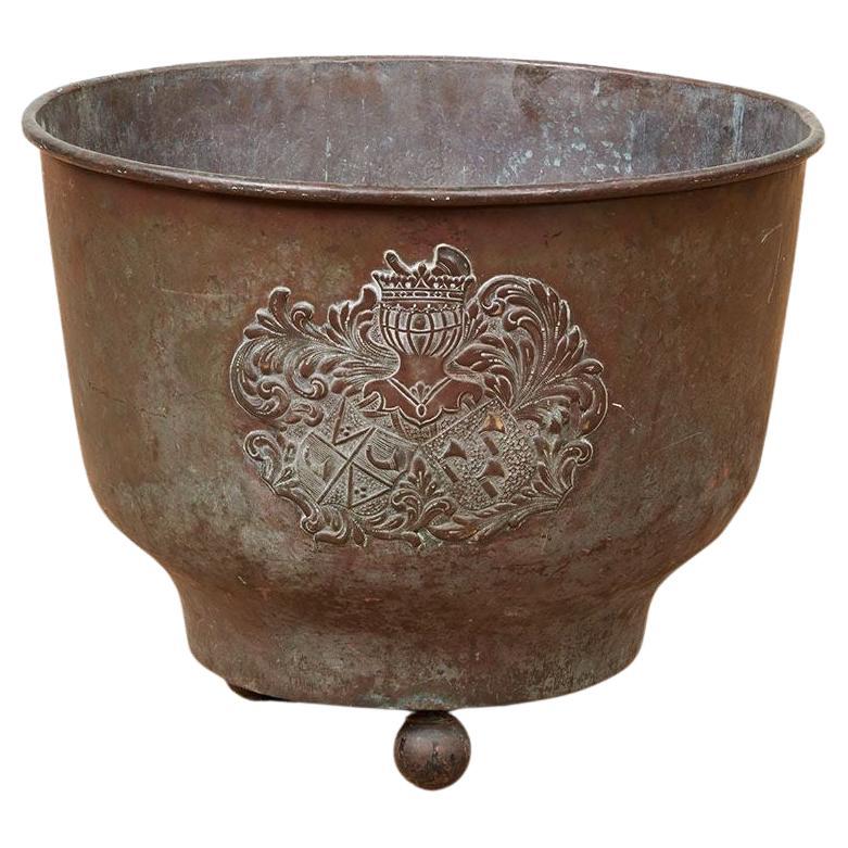 Patinated Kindling Bin with a Baronial Crest For Sale