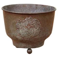 Antique Patinated Kindling Bin with a Baronial Crest