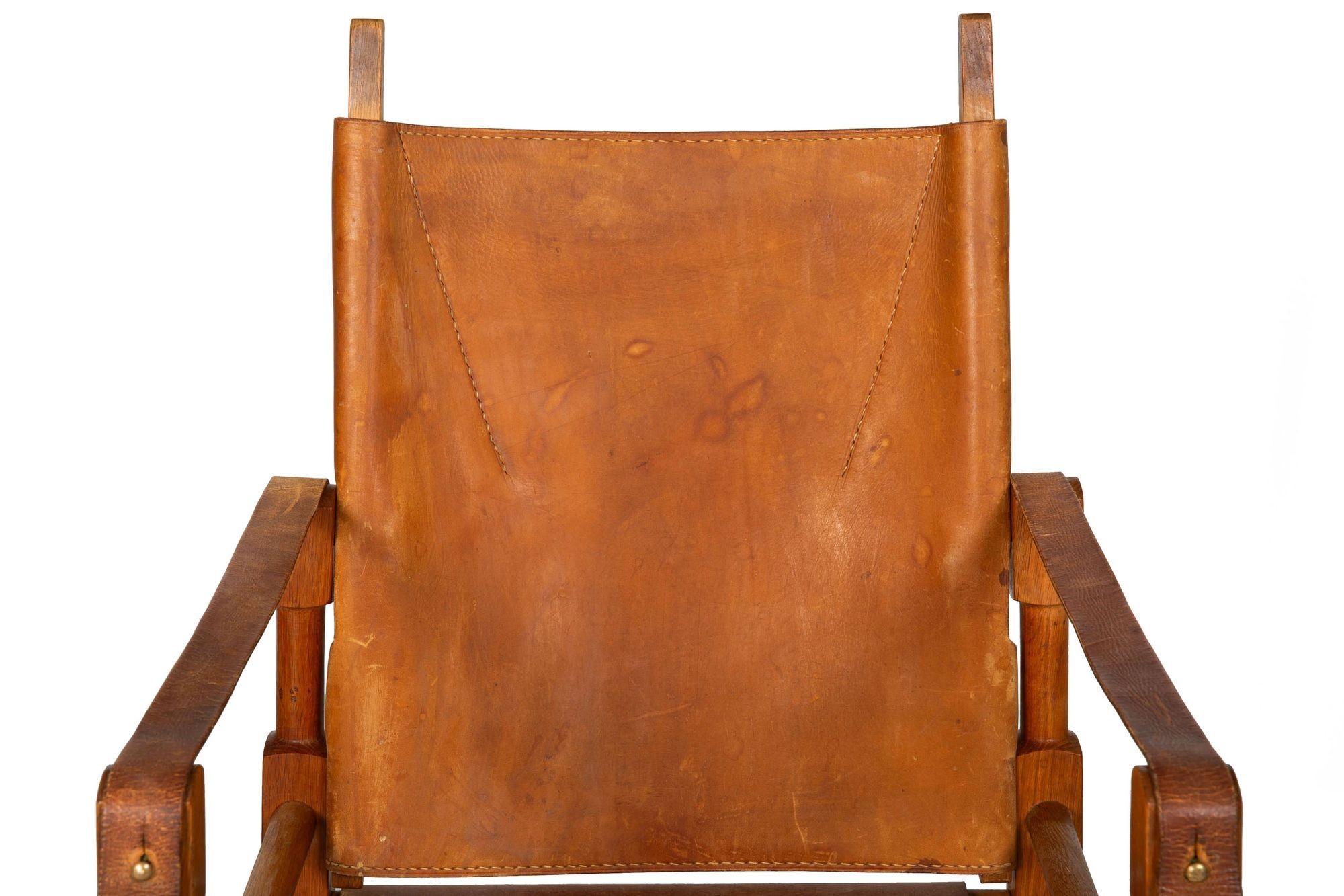 20th Century Patinated Leather and Oak “Safari” Chair by Wilhelm Kienzle ca. 1950