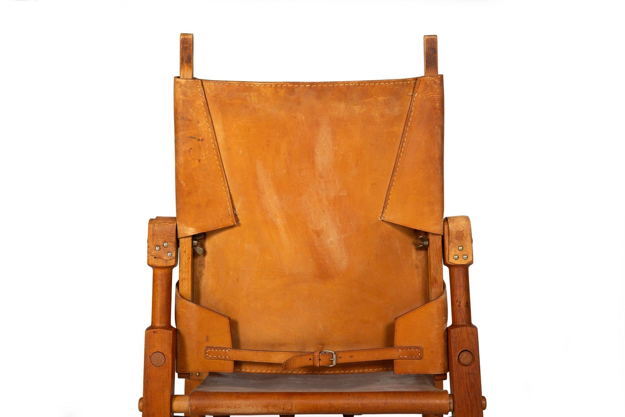 Brass Patinated Leather and Oak “Safari” Chair by Wilhelm Kienzle ca. 1950