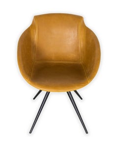 Patinated Leather Club Dining Chair, Mustard