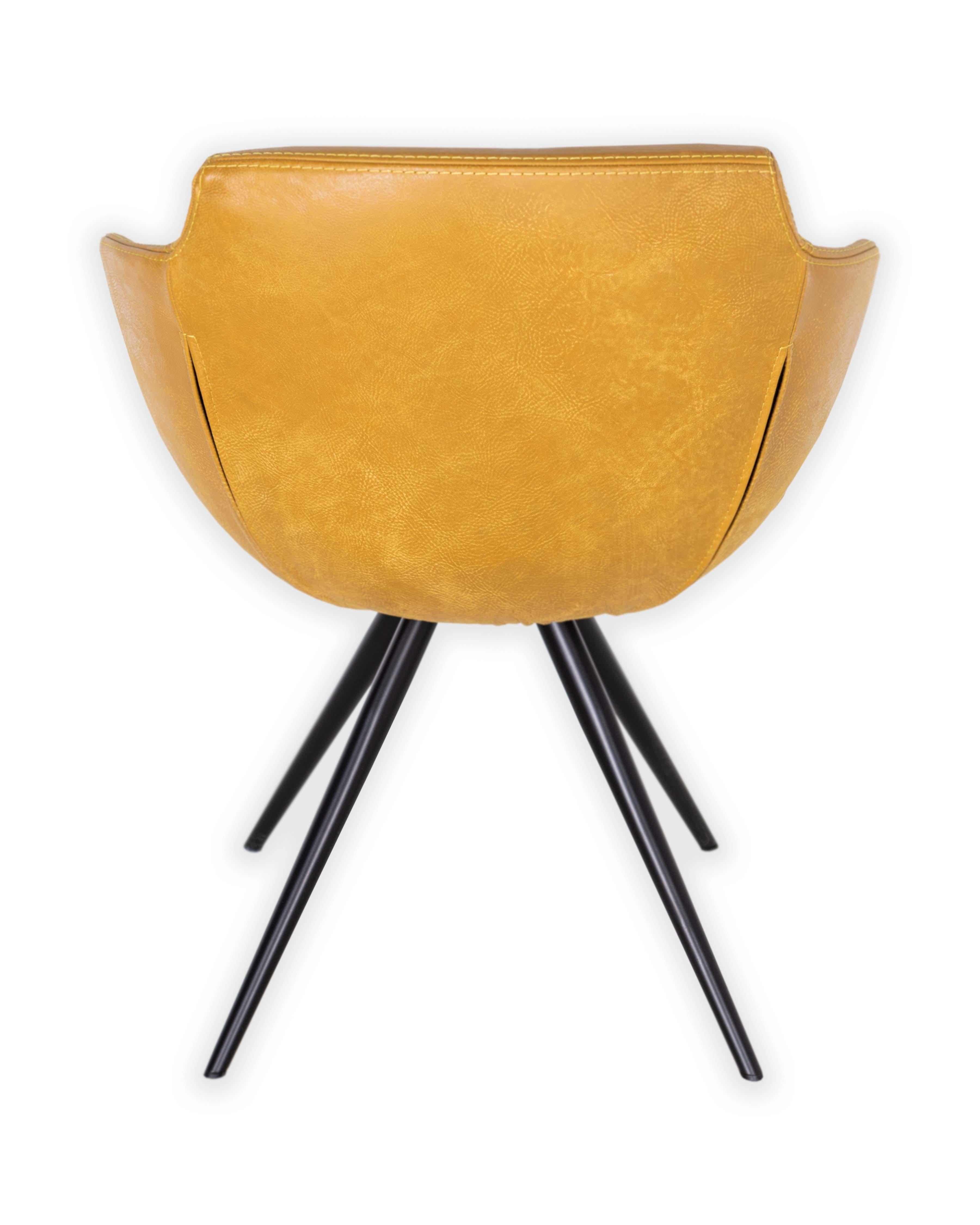 European Patinated Leather Club Dining Chair, Mustard