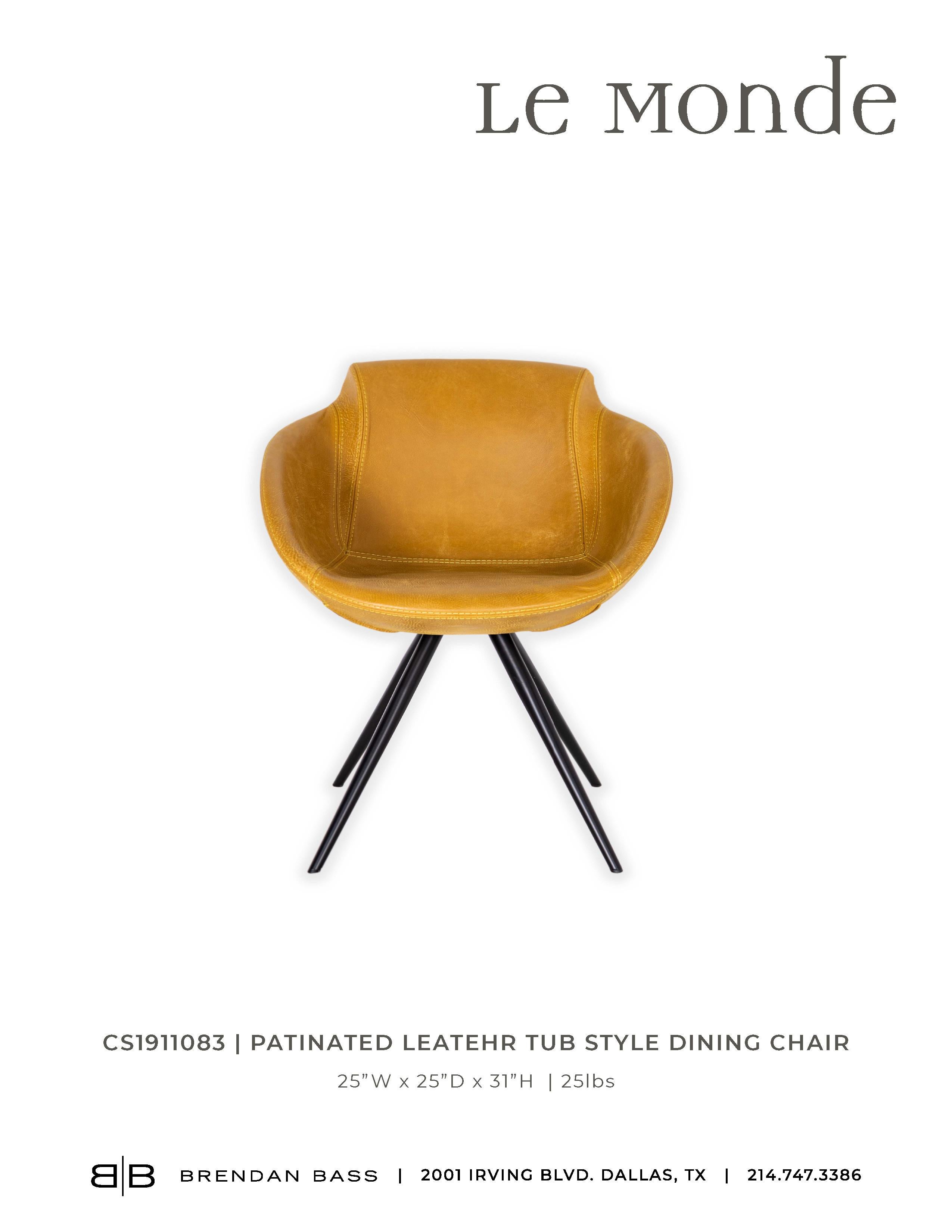 Patinated Leather Club Dining Chair, Mustard 2