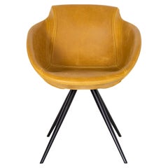 Used Patinated Leather Club Dining Chair, Mustard