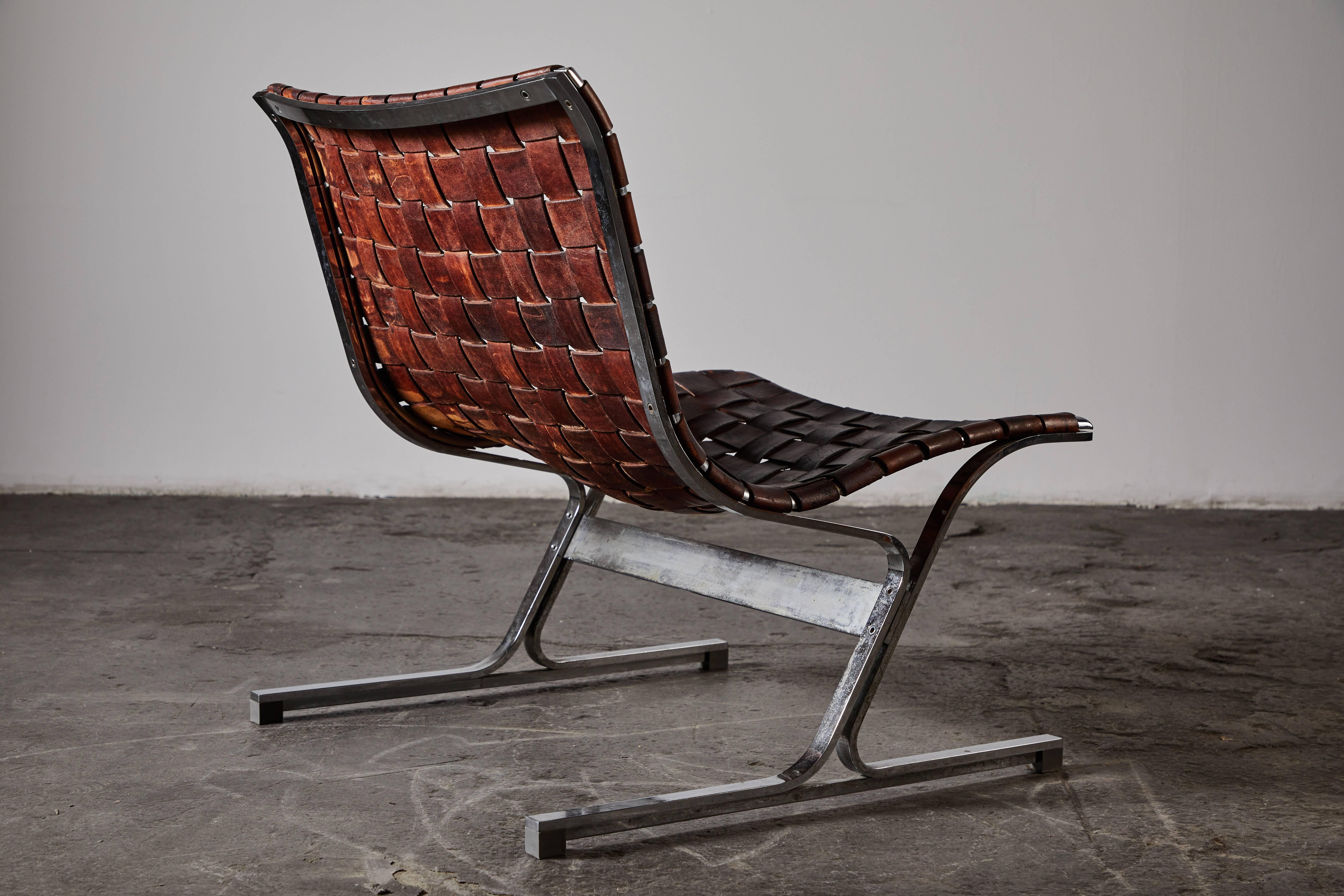 Patinated Leather Lounge Chairs by Ross Littell 4