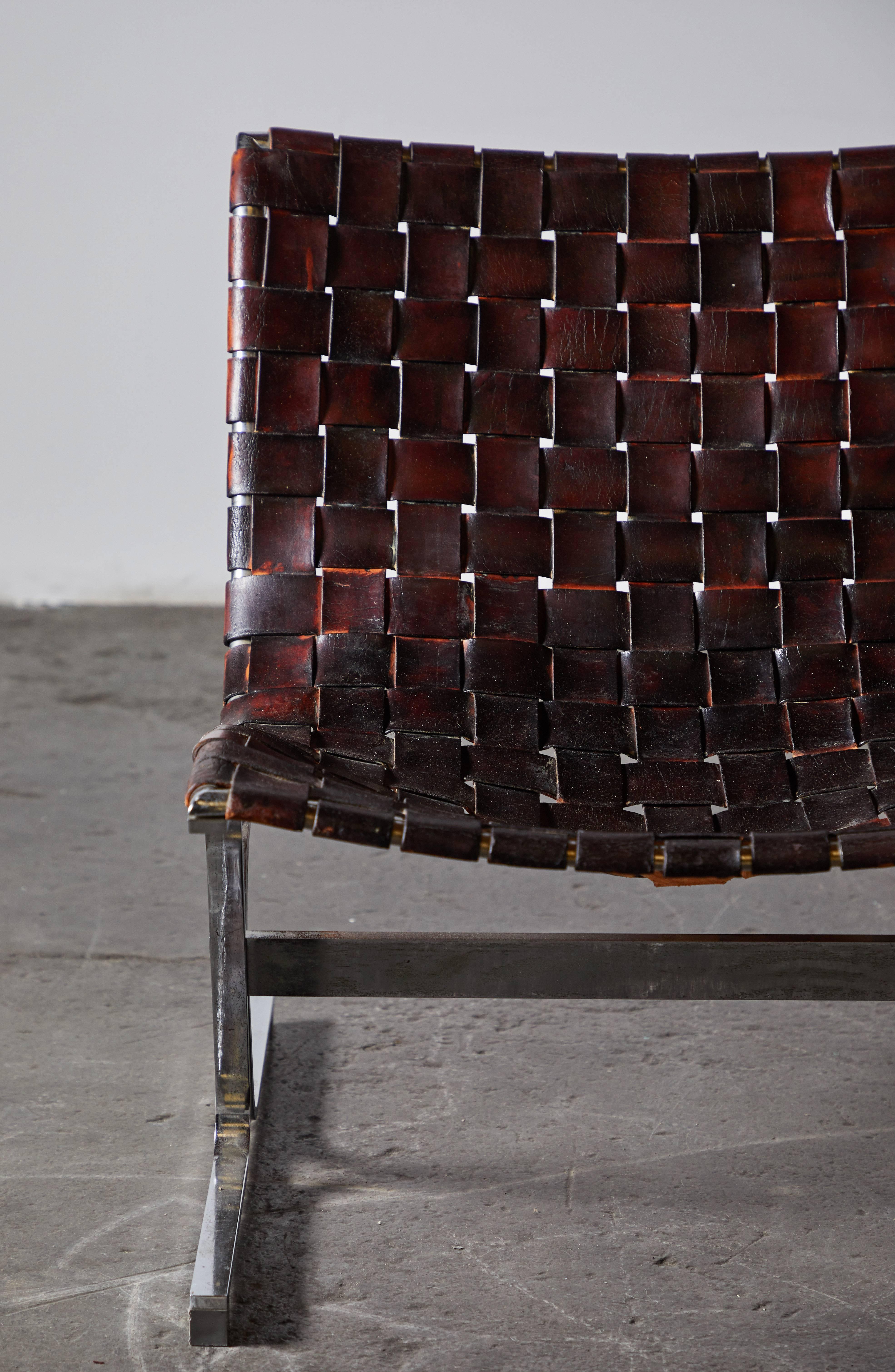Patinated Leather Lounge Chairs by Ross Littell 5