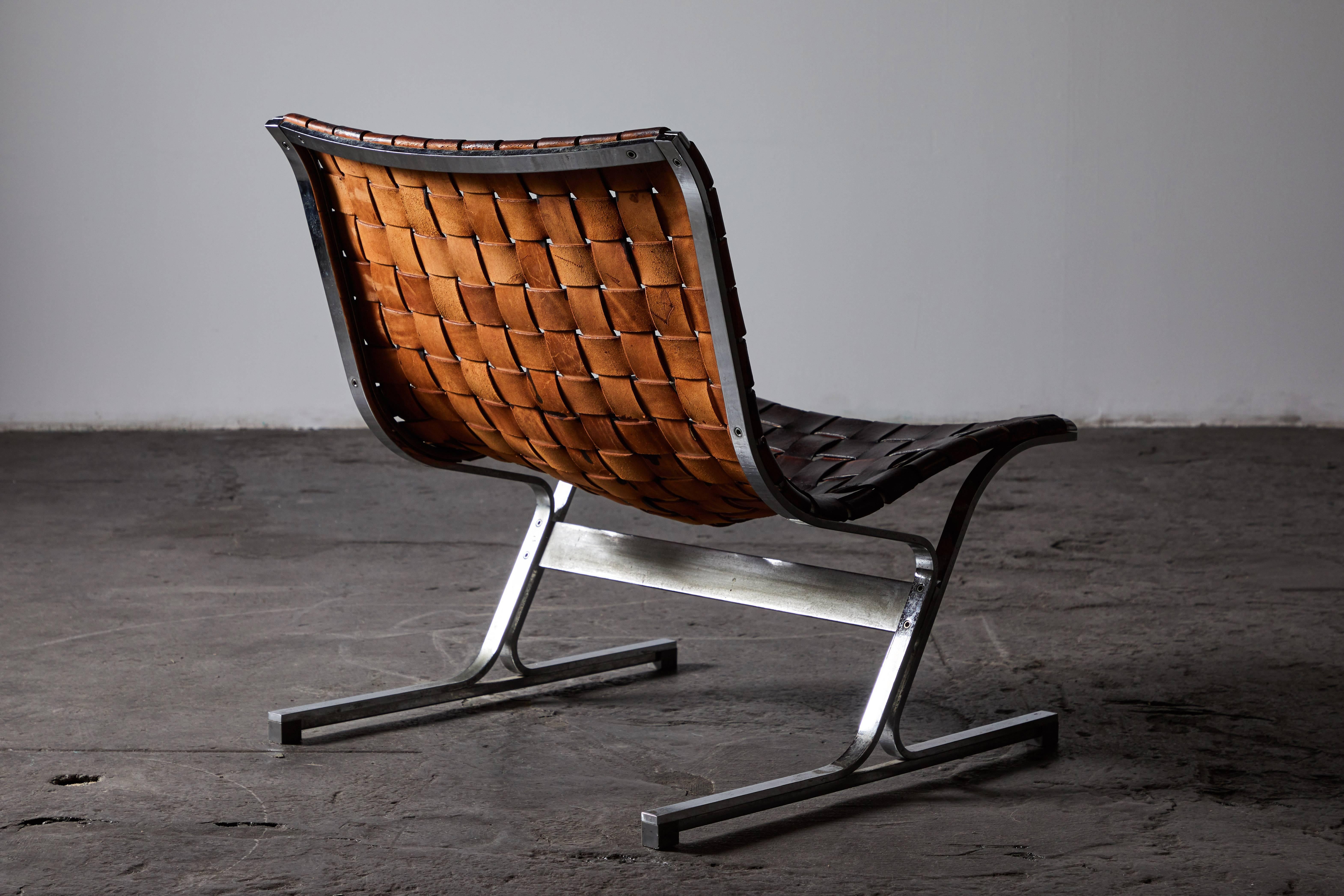 Patinated Leather Lounge Chairs by Ross Littell 6