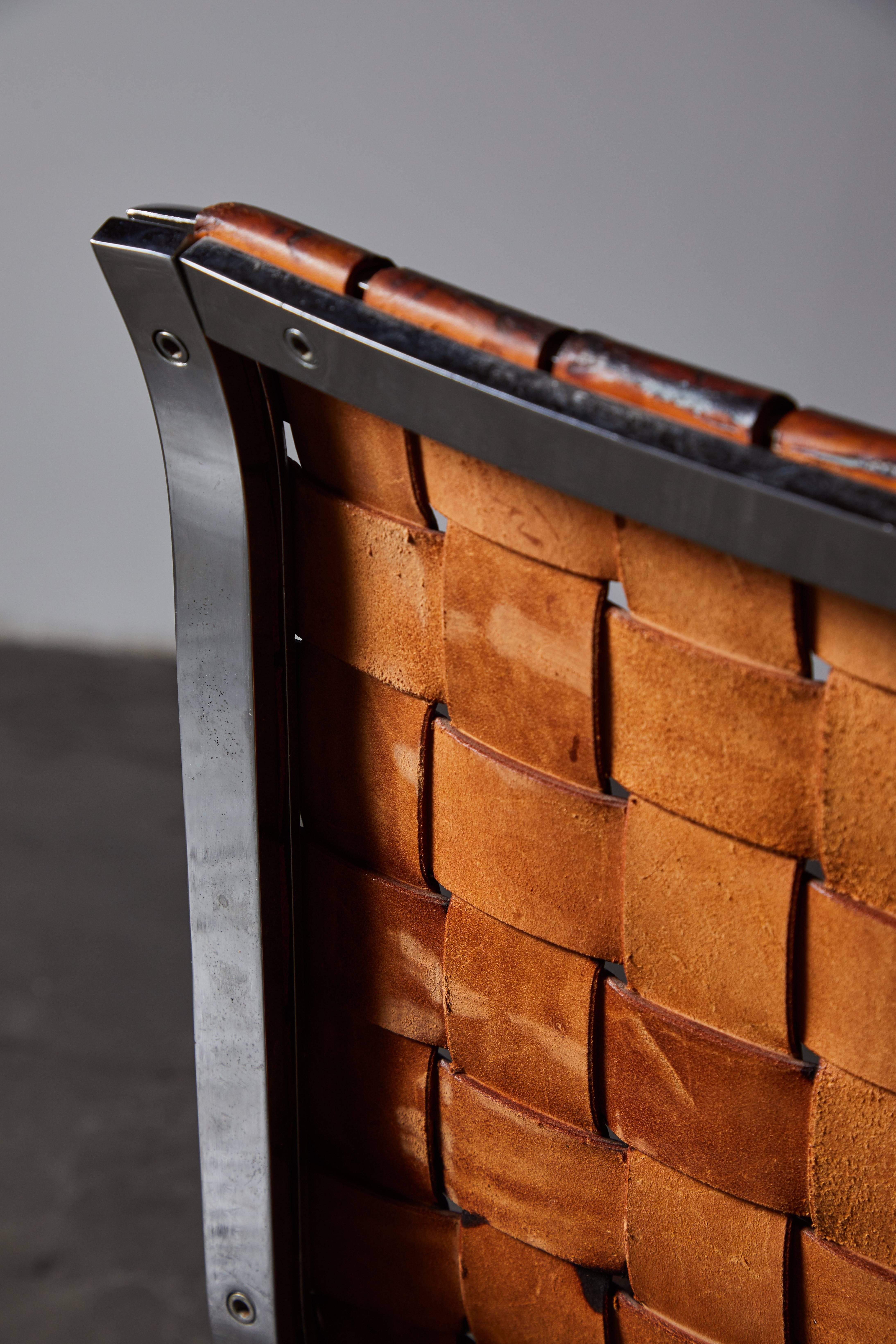 Patinated Leather Lounge Chairs by Ross Littell 7