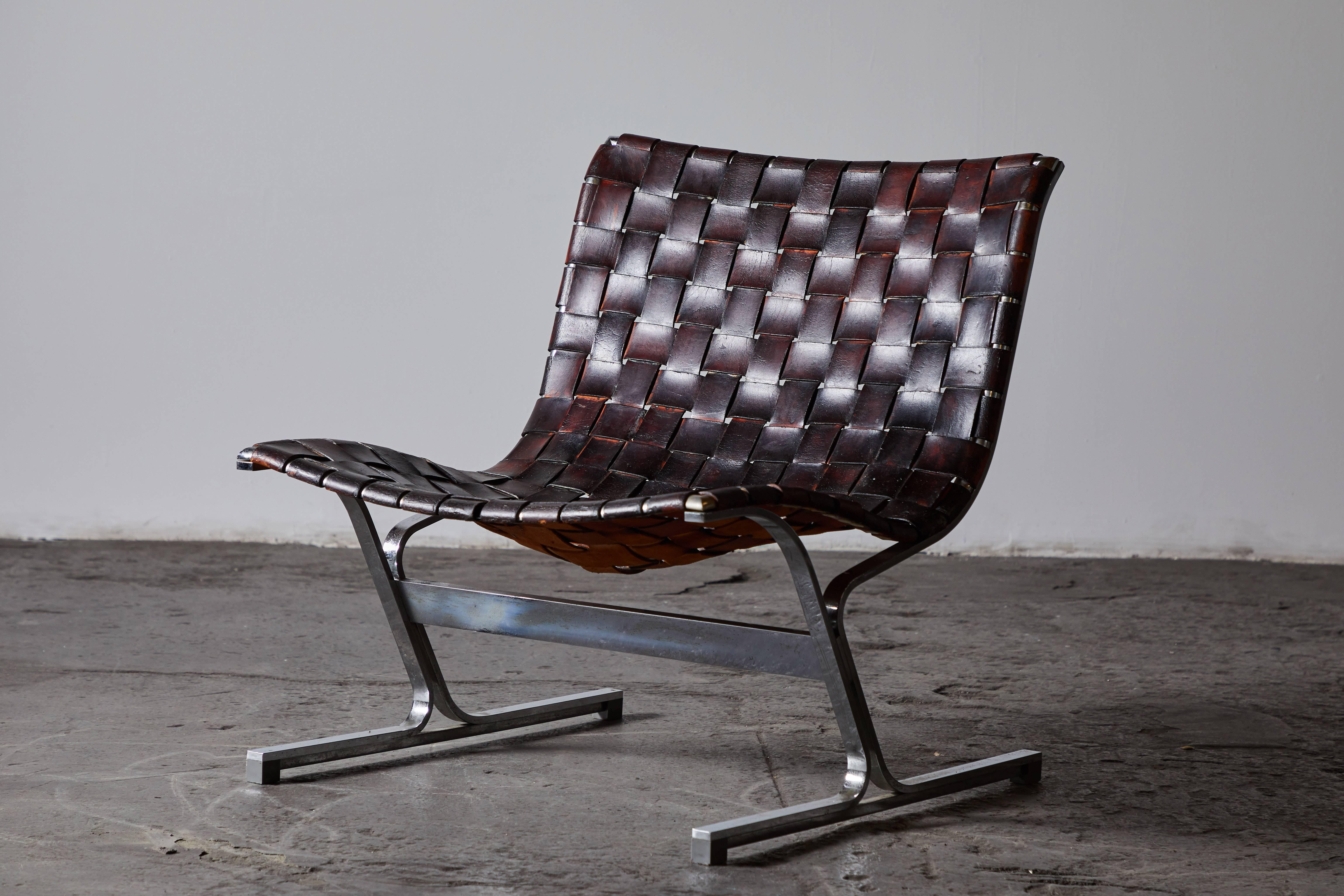 Mid-20th Century Patinated Leather Lounge Chairs by Ross Littell