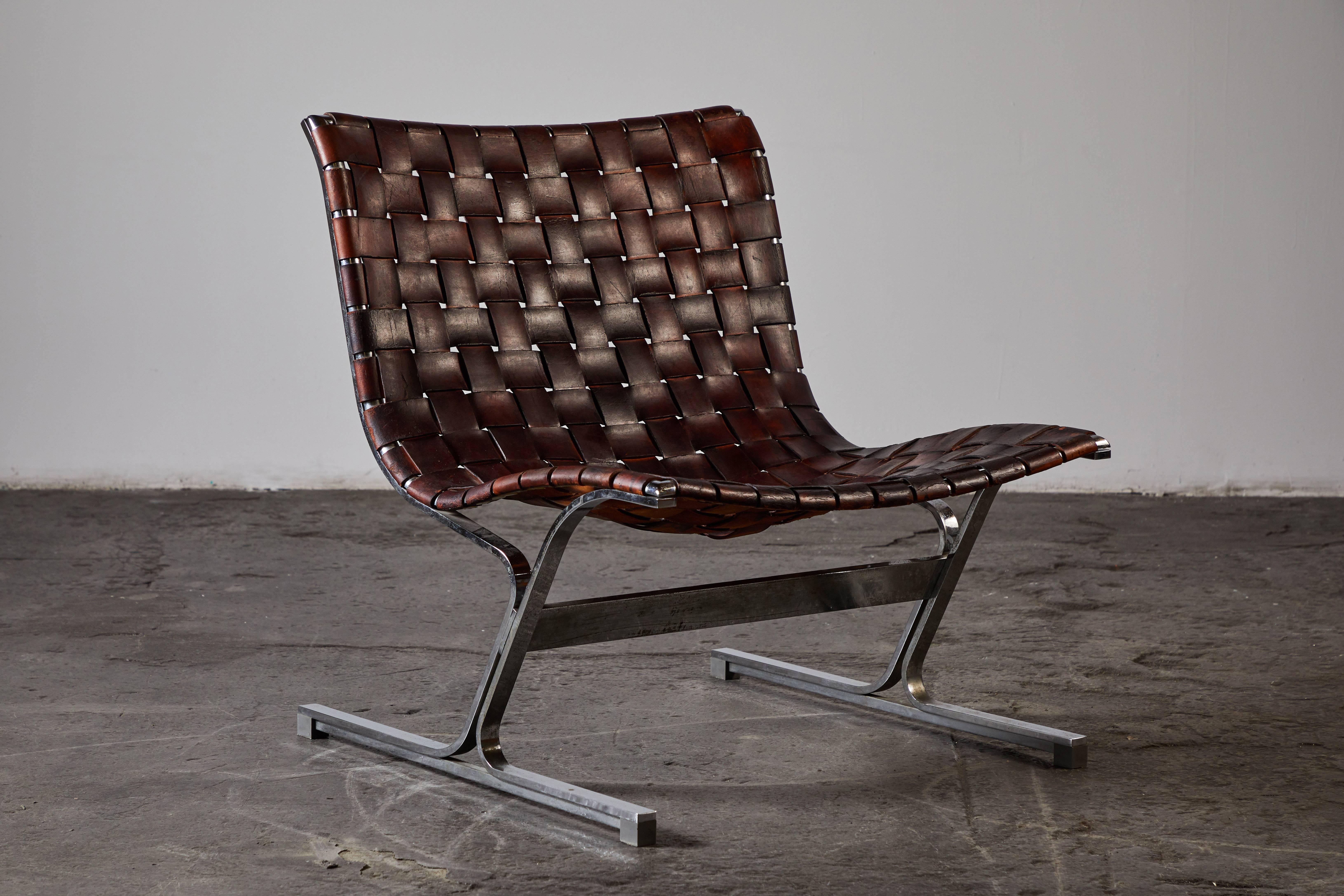 Patinated Leather Lounge Chairs by Ross Littell 2