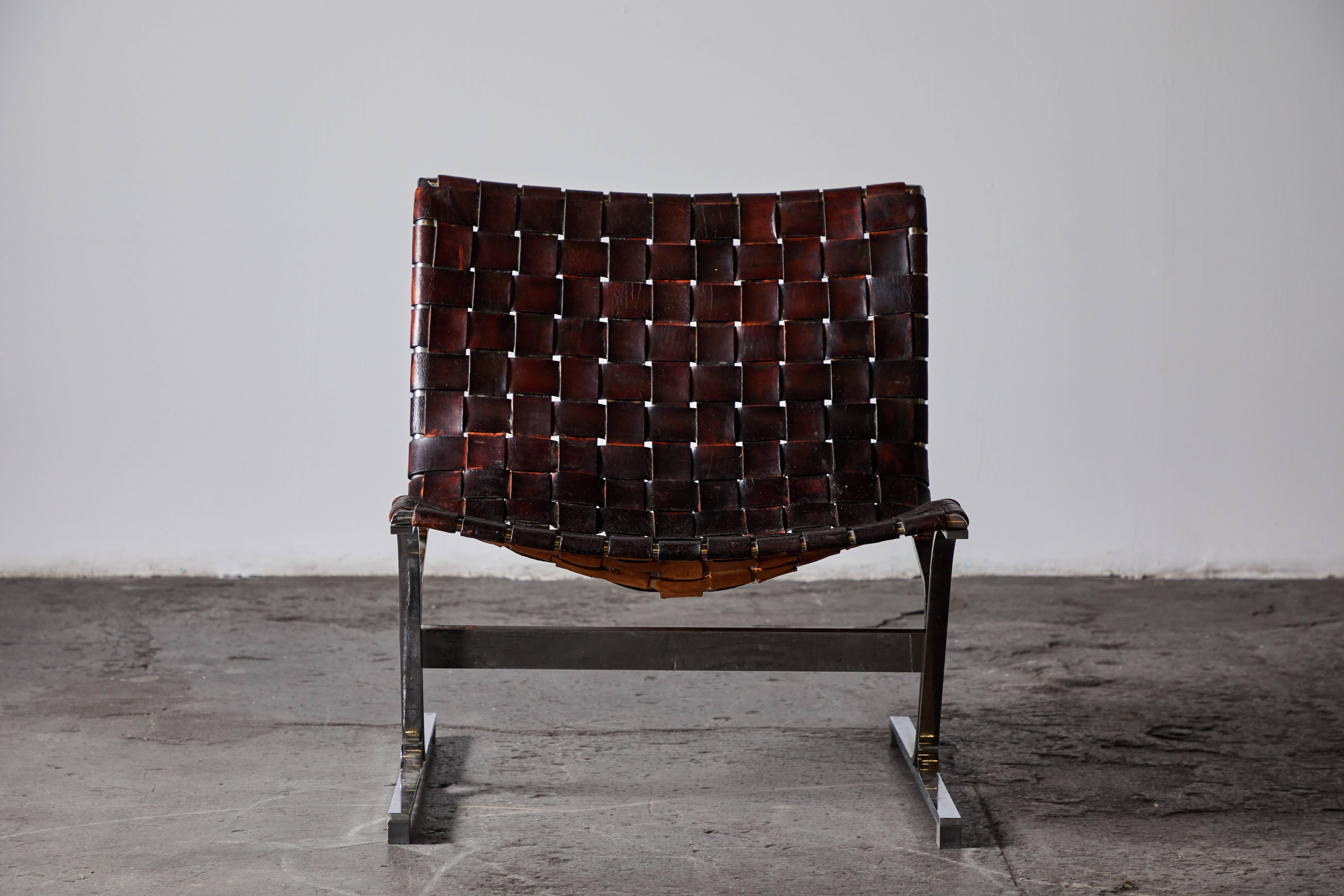 Patinated Leather Lounge Chairs by Ross Littell 3