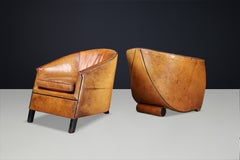 Sedie da salotto in pelle patinata, modelli Cocoon e Charel di Bart Van Bekhoven