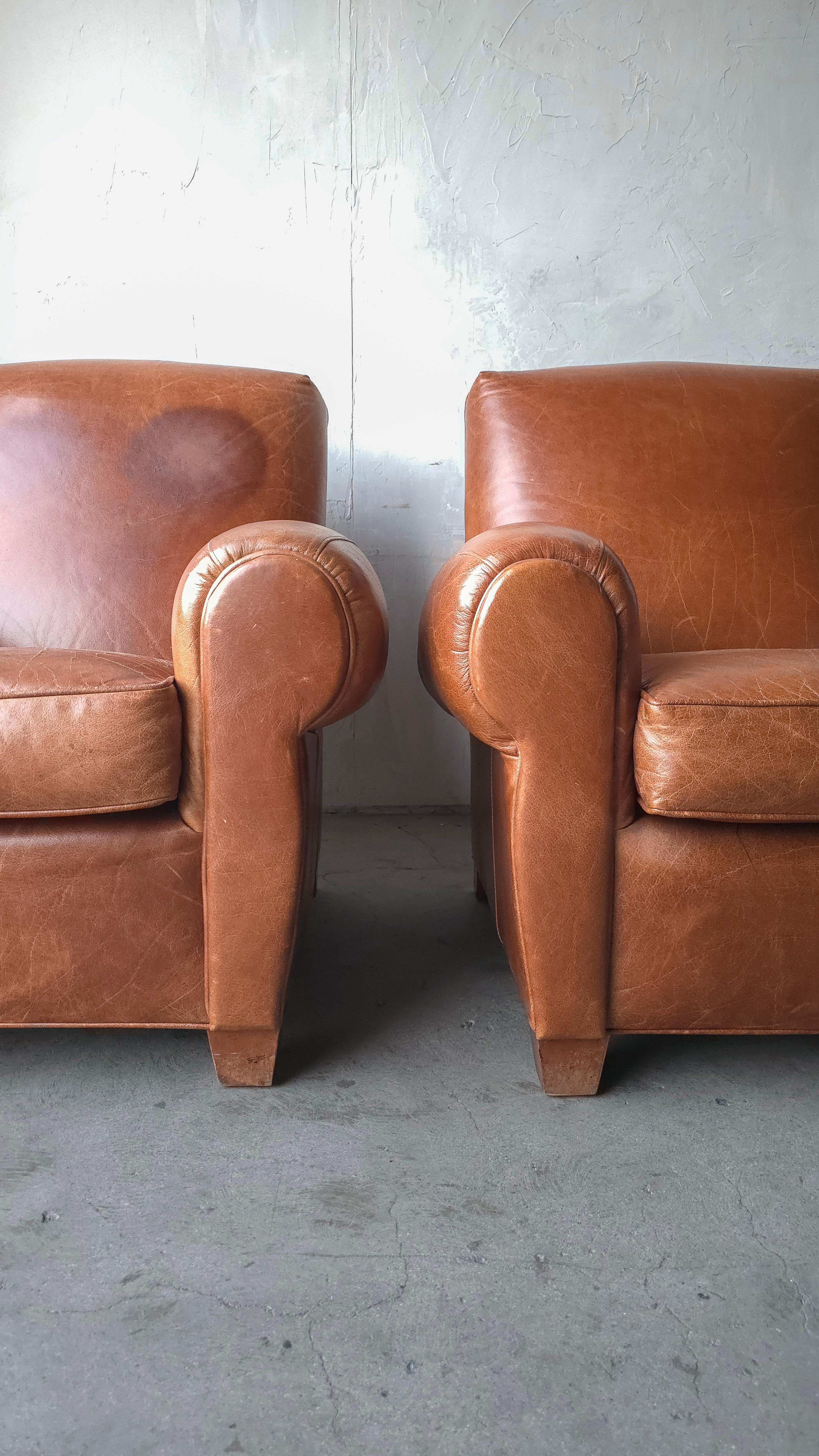 Patinated Leather Lounge Chairs Cuero