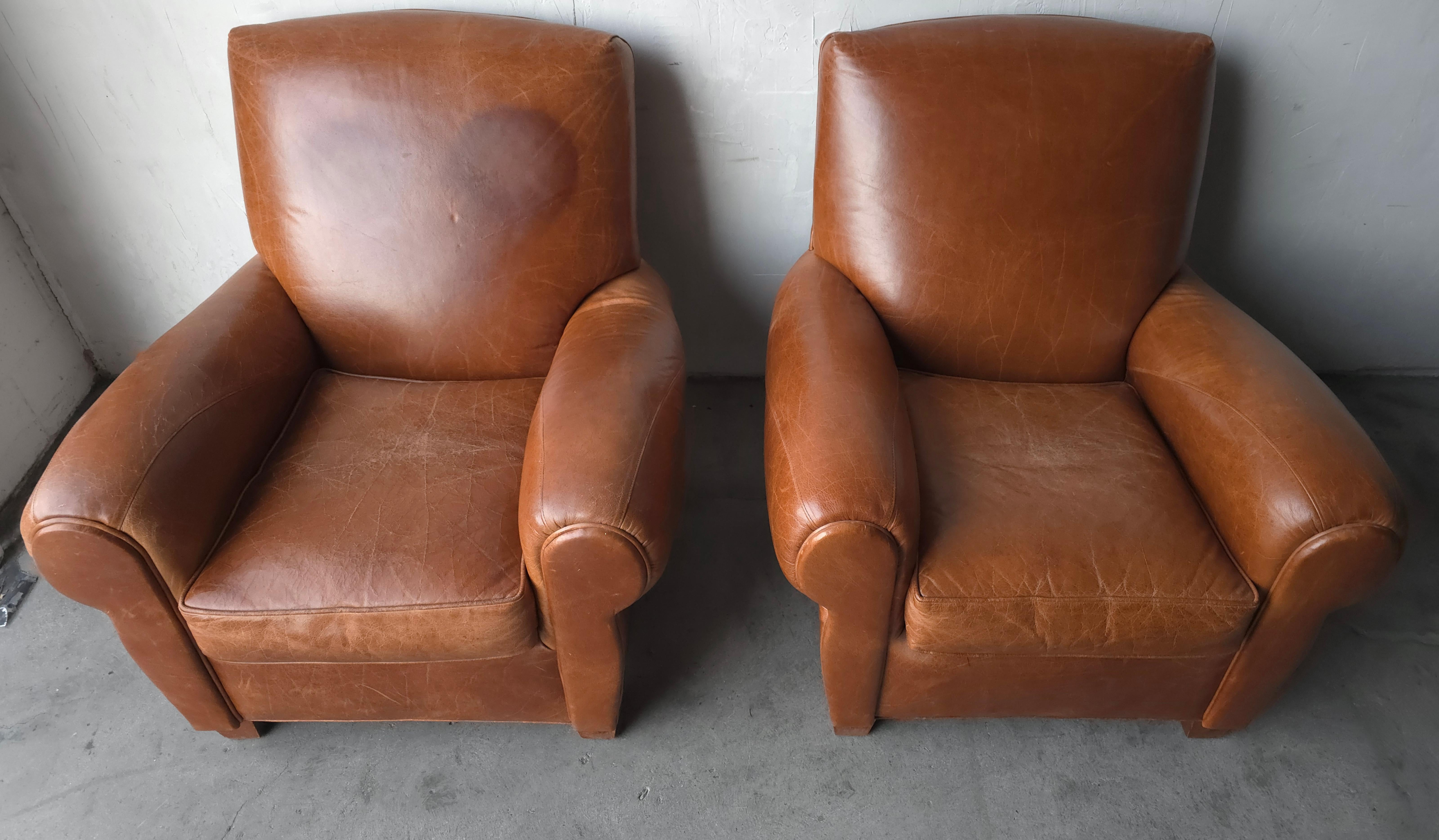Patinated Leather Lounge Chairs 1