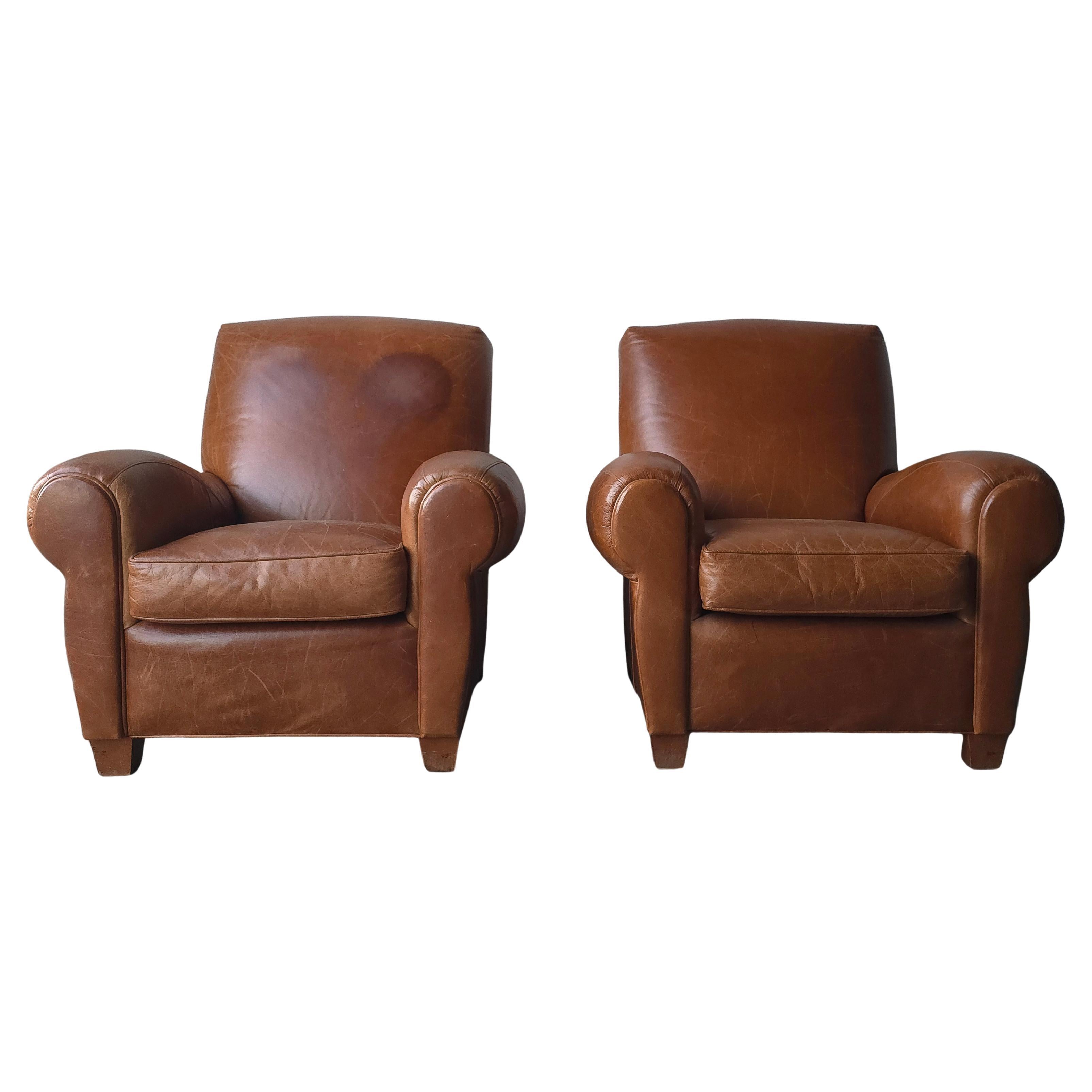 Patinated Leather Lounge Chairs