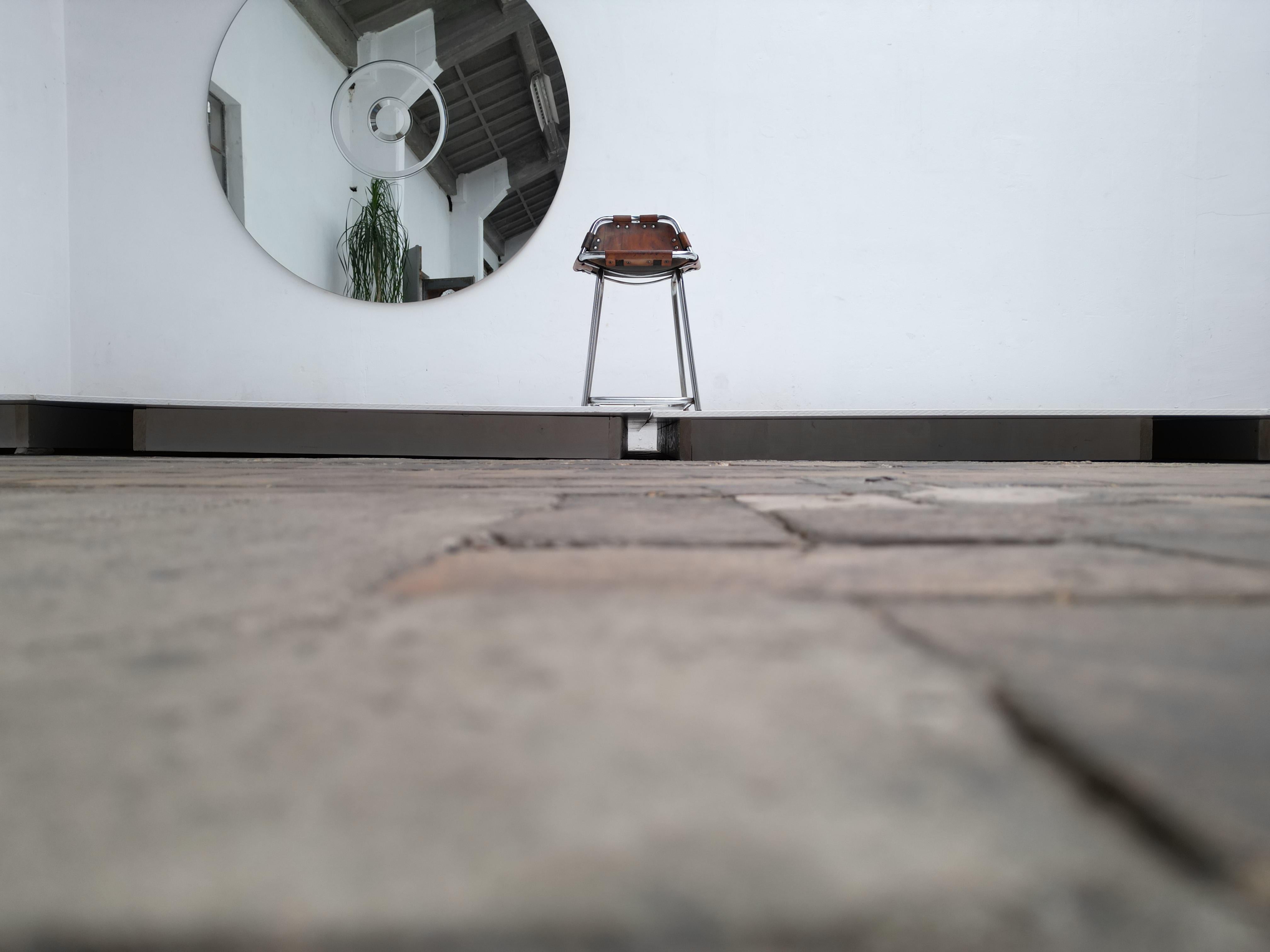 Patinated Leather Low Stool Selected by Charlotte Perriand for Les Arcs 1970's For Sale 4