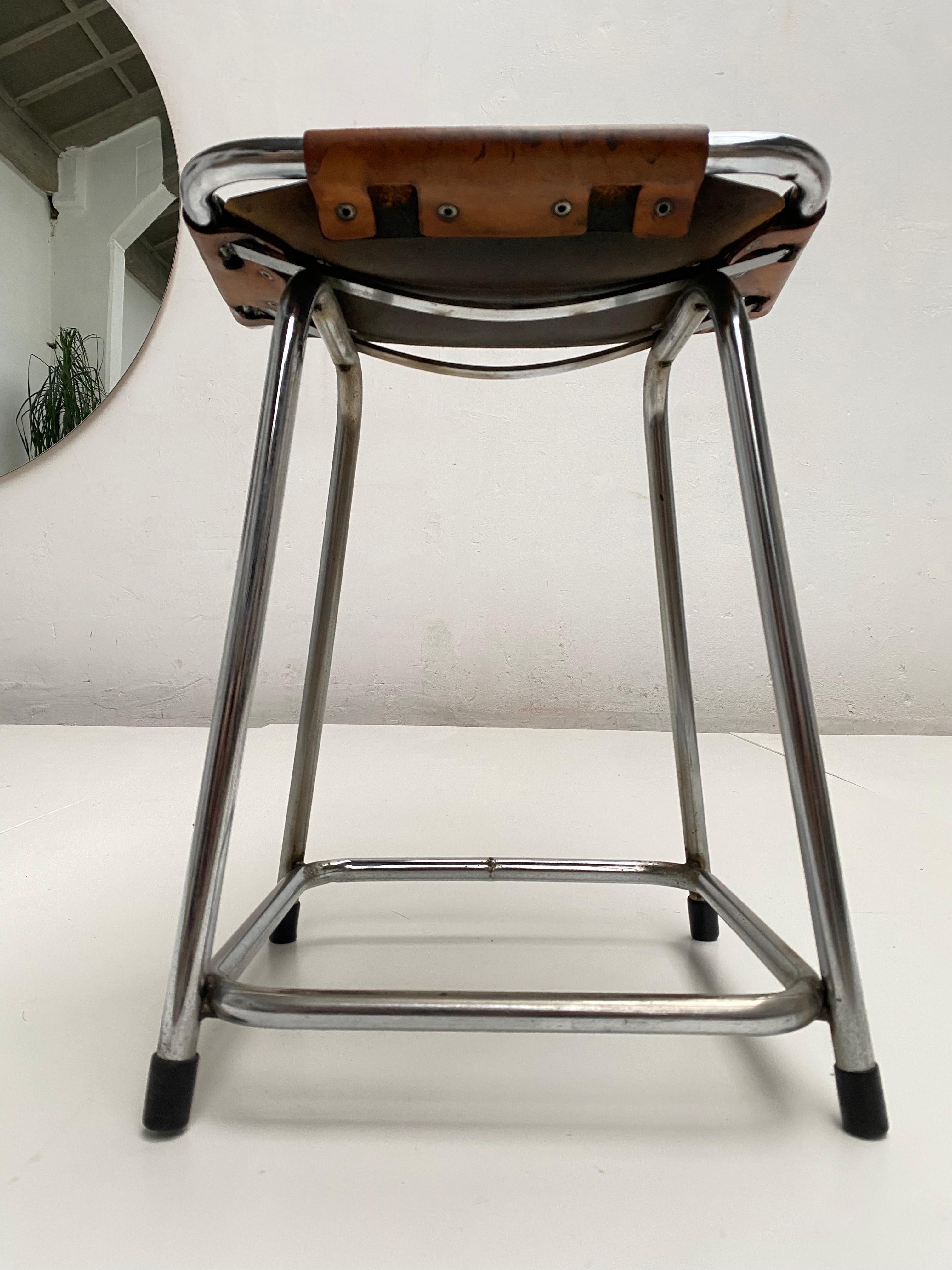Patinated Leather Low Stool Selected by Charlotte Perriand for Les Arcs 1970's For Sale 6
