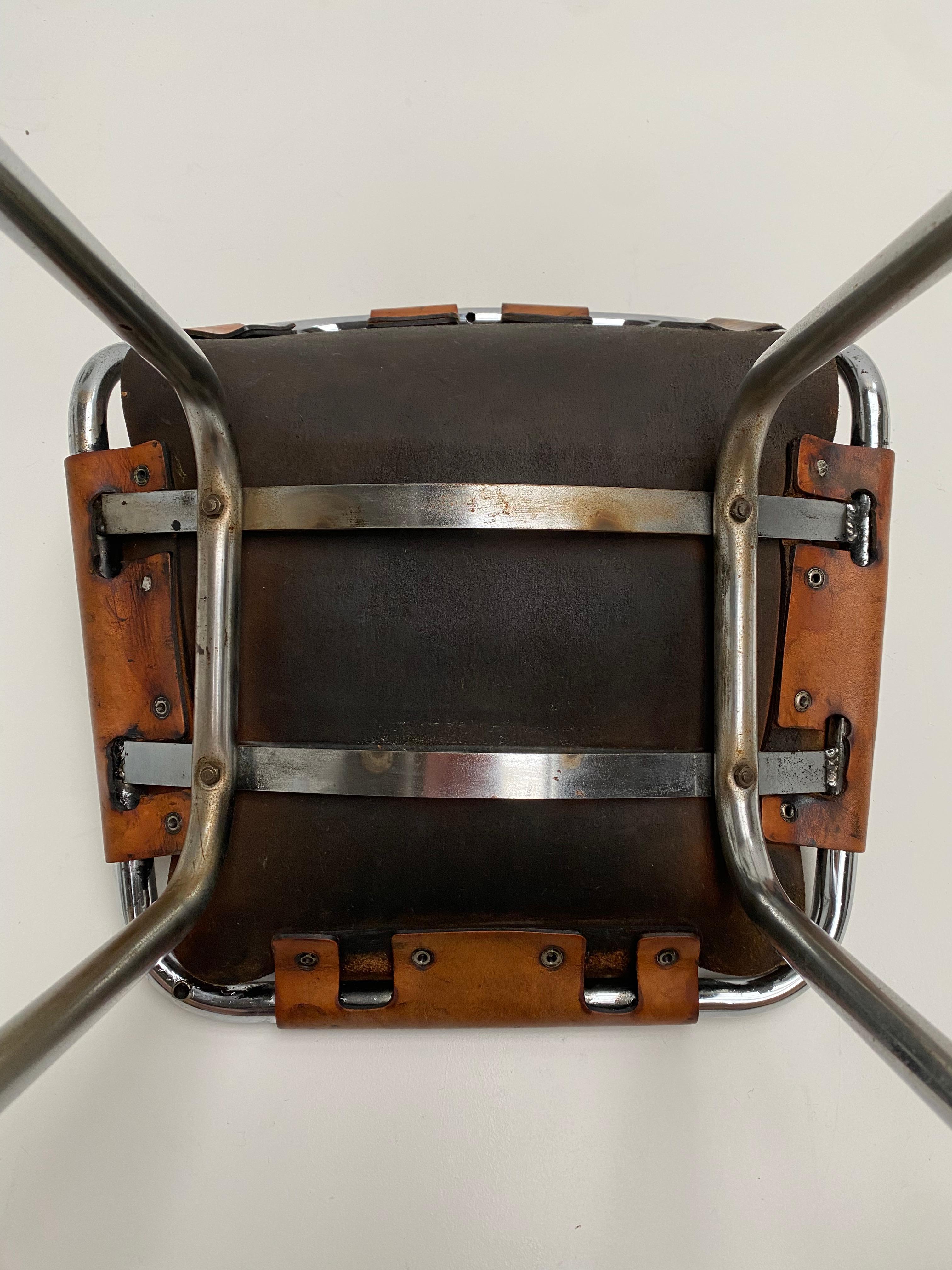 Patinated Leather Low Stool Selected by Charlotte Perriand for Les Arcs 1970's For Sale 7