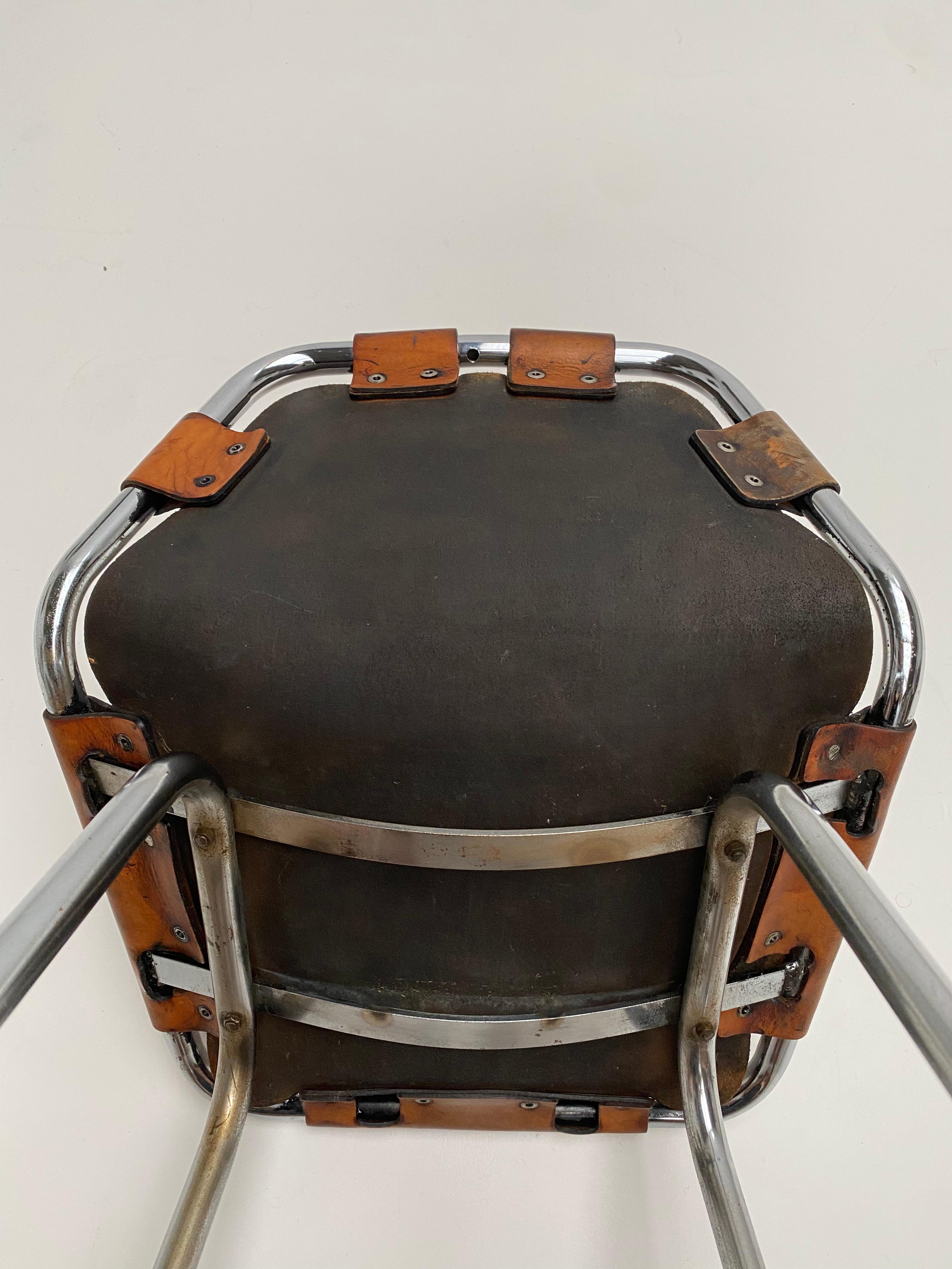 Patinated Leather Low Stool Selected by Charlotte Perriand for Les Arcs 1970's For Sale 8
