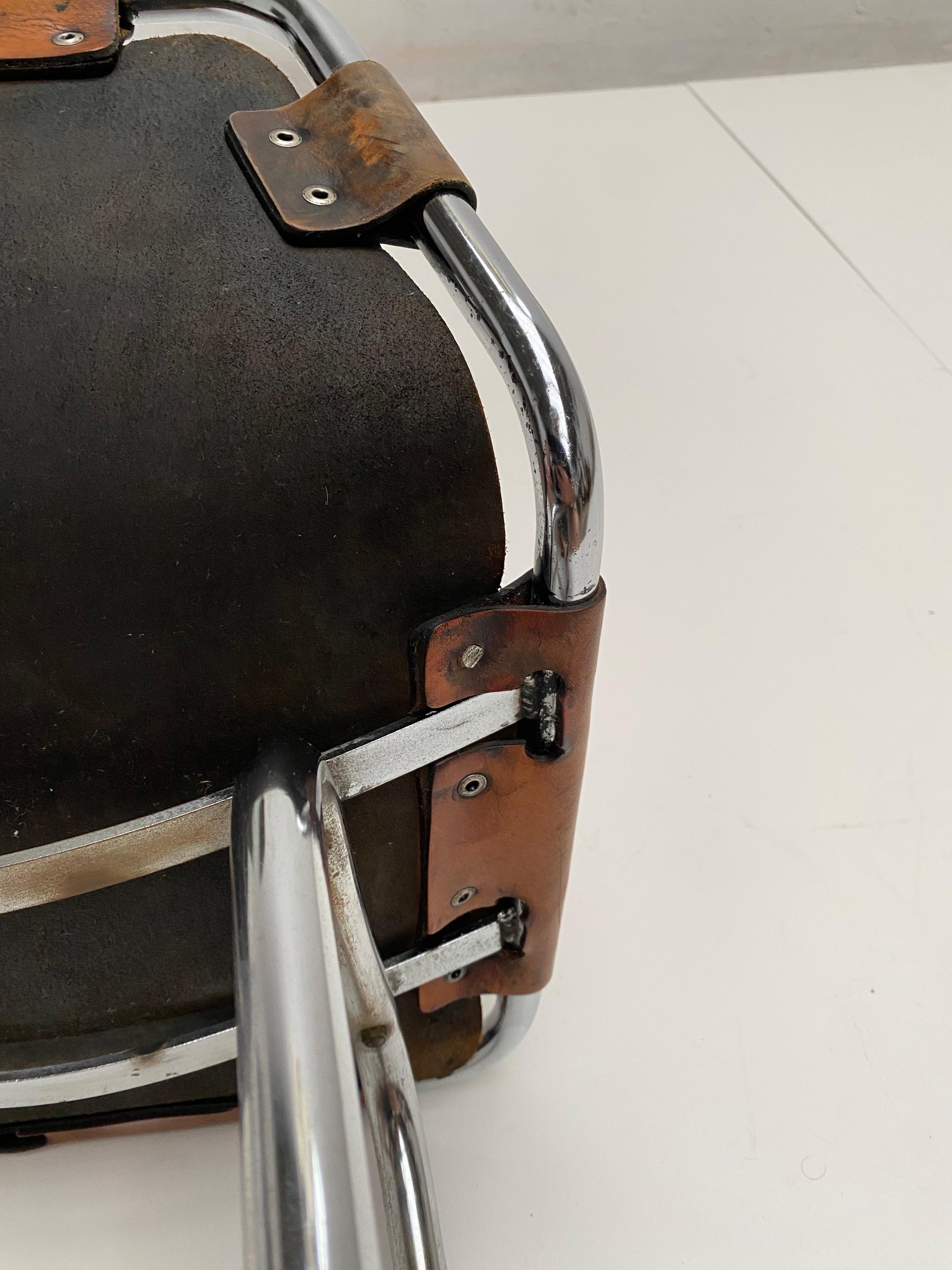 Patinated Leather Low Stool Selected by Charlotte Perriand for Les Arcs 1970's For Sale 9