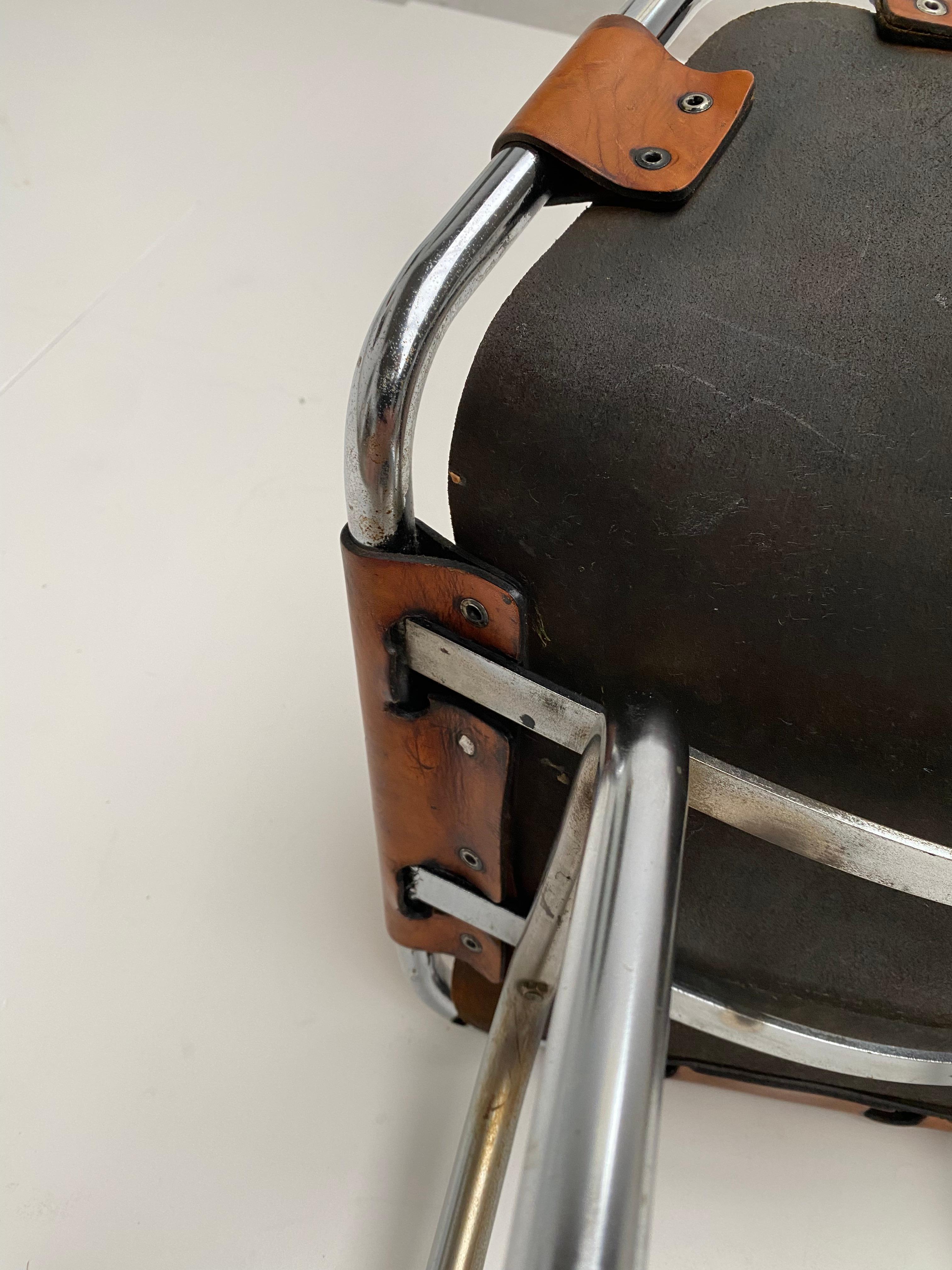 Patinated Leather Low Stool Selected by Charlotte Perriand for Les Arcs 1970's For Sale 10