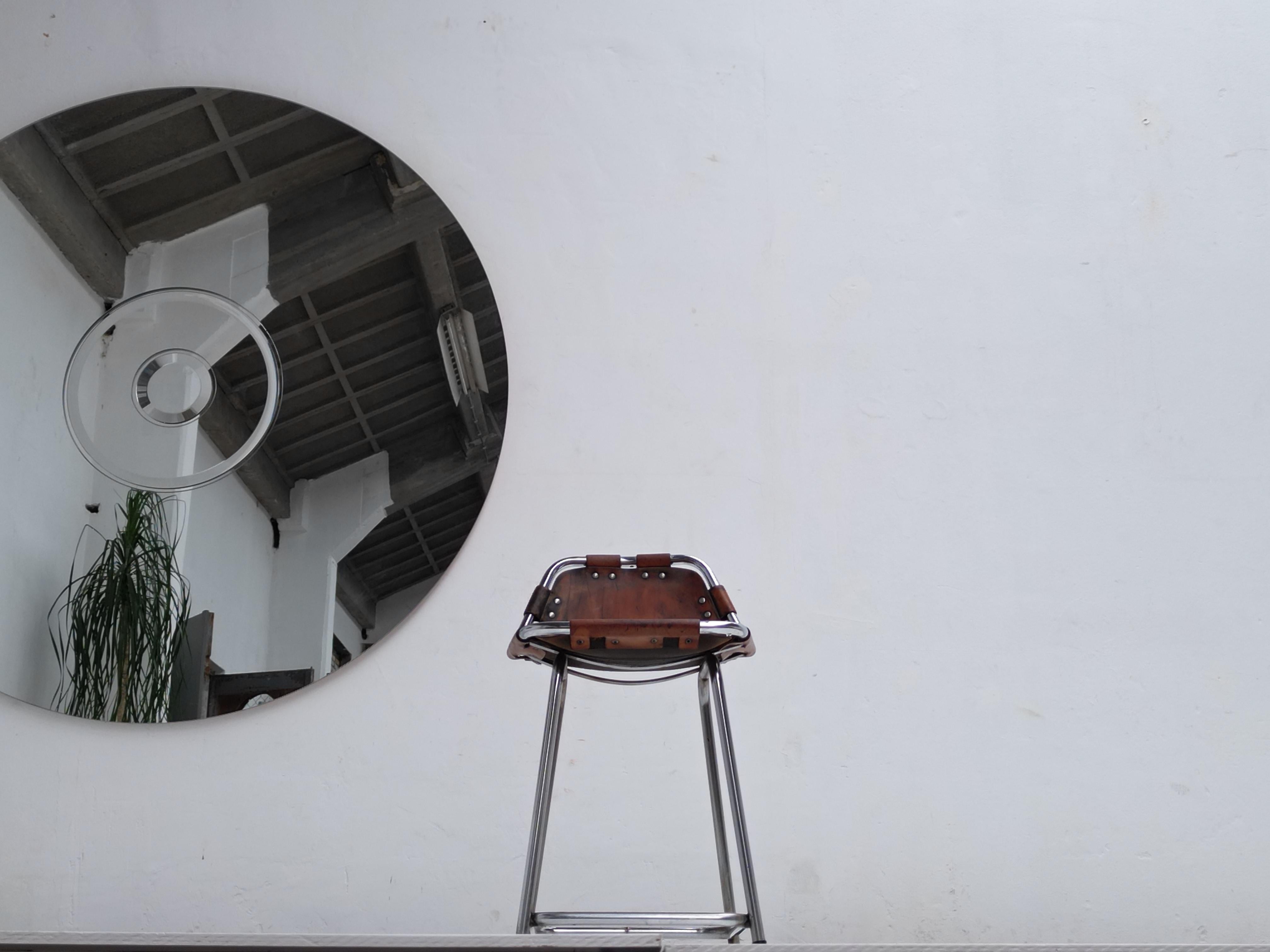 Patinated Leather Low Stool Selected by Charlotte Perriand for Les Arcs 1970's For Sale 12
