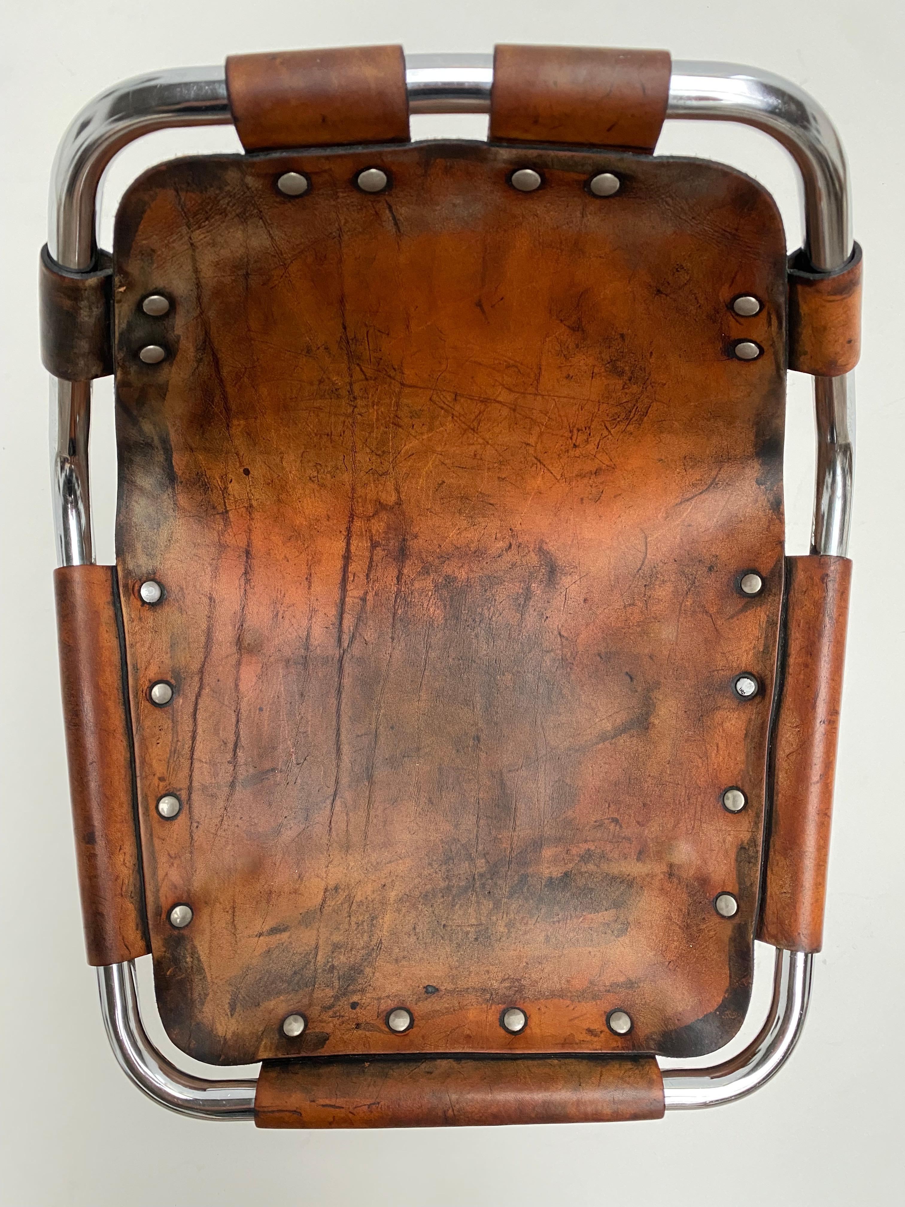 Mid-Century Modern Patinated Leather Low Stool Selected by Charlotte Perriand for Les Arcs 1970's For Sale