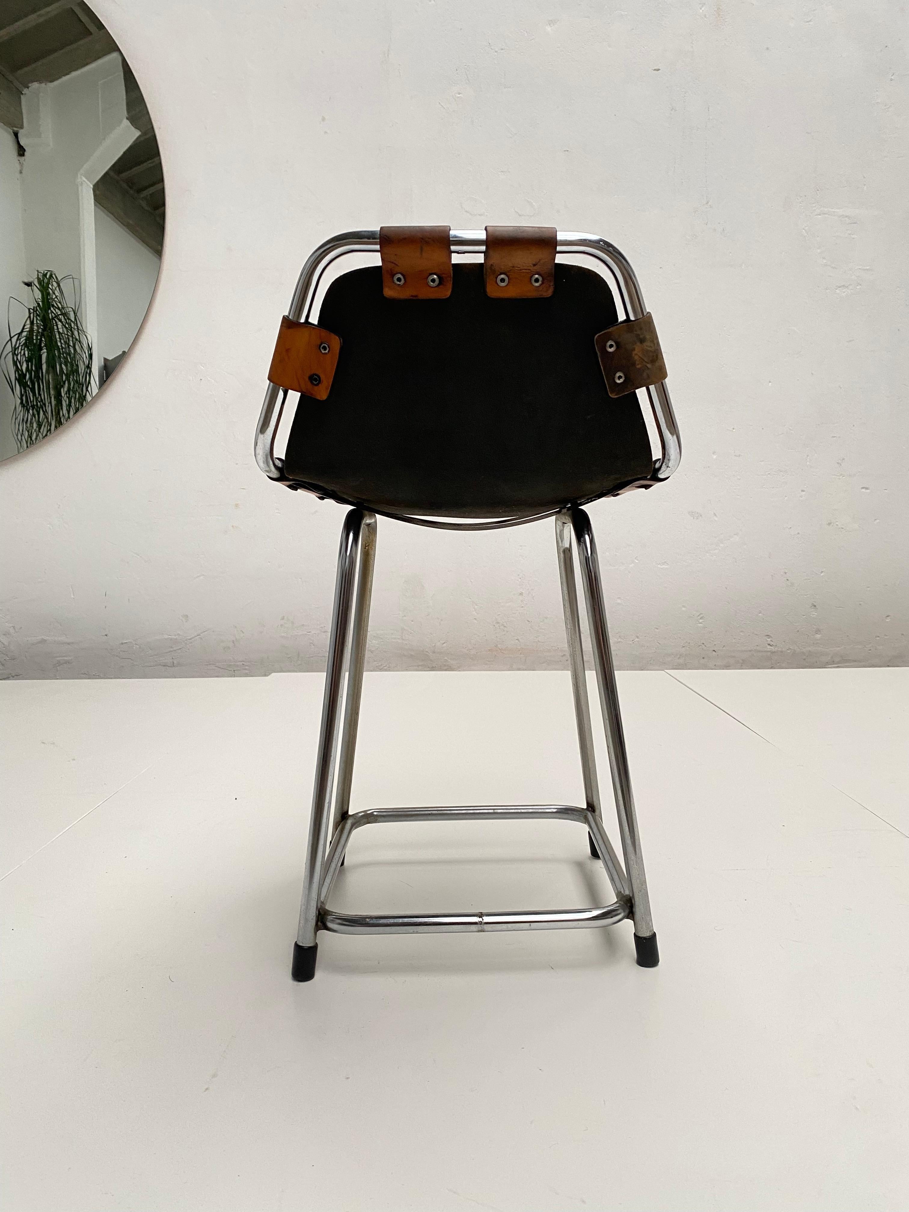 Italian Patinated Leather Low Stool Selected by Charlotte Perriand for Les Arcs 1970's For Sale