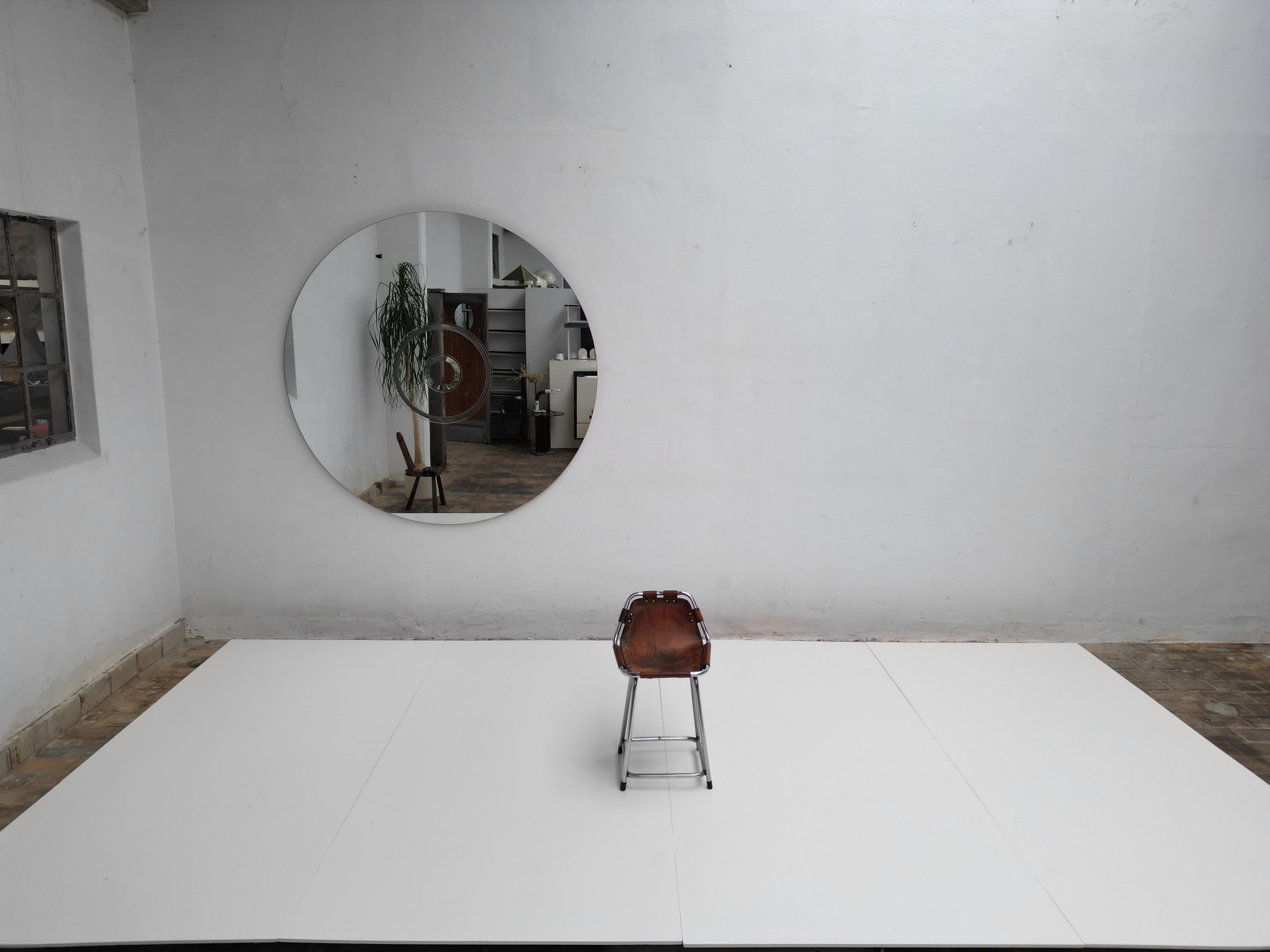 Patinated Leather Low Stool Selected by Charlotte Perriand for Les Arcs 1970's In Good Condition For Sale In bergen op zoom, NL