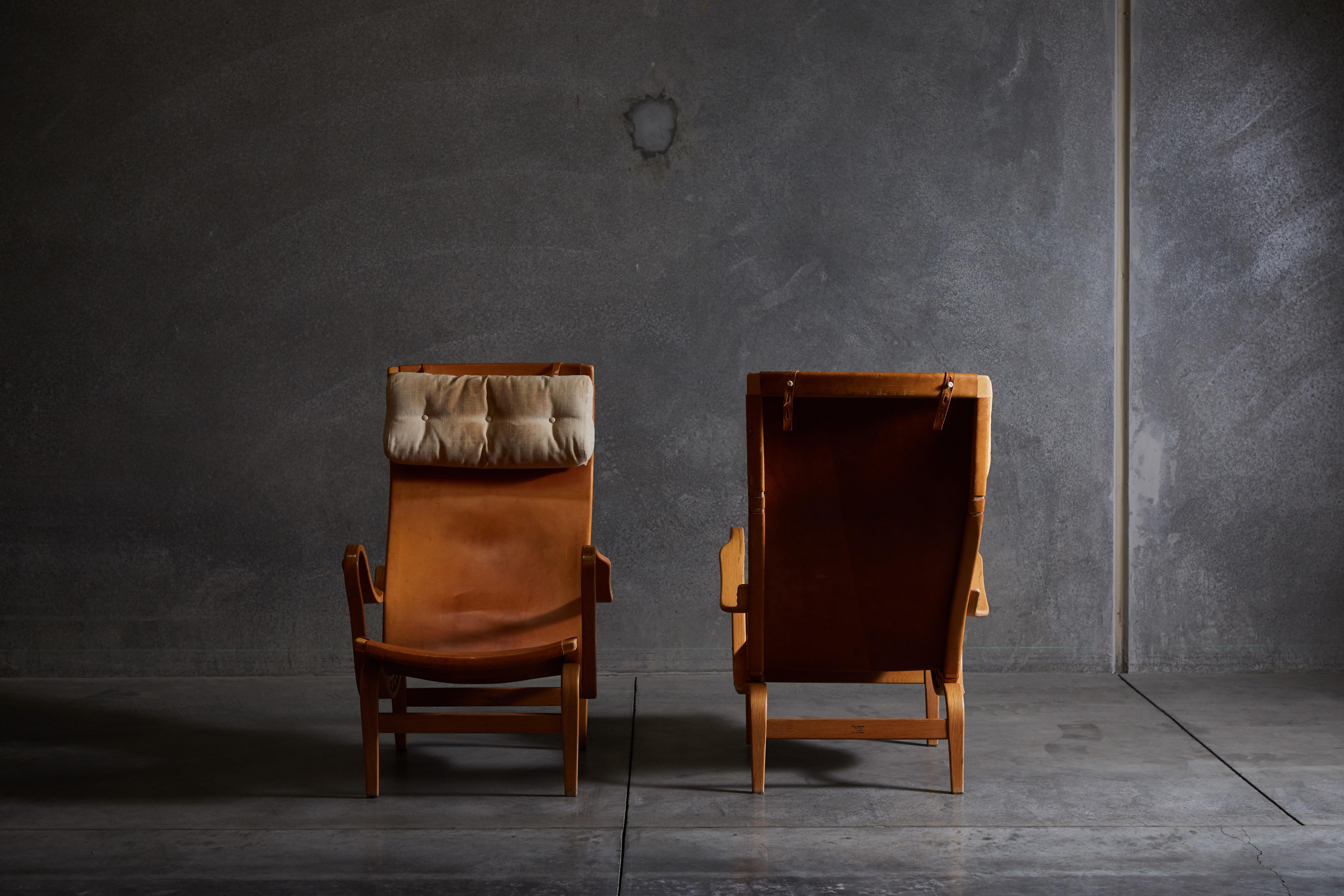 Mid-20th Century Patinated Leather Pernilla Lounge Chairs by Bruno Mathsson