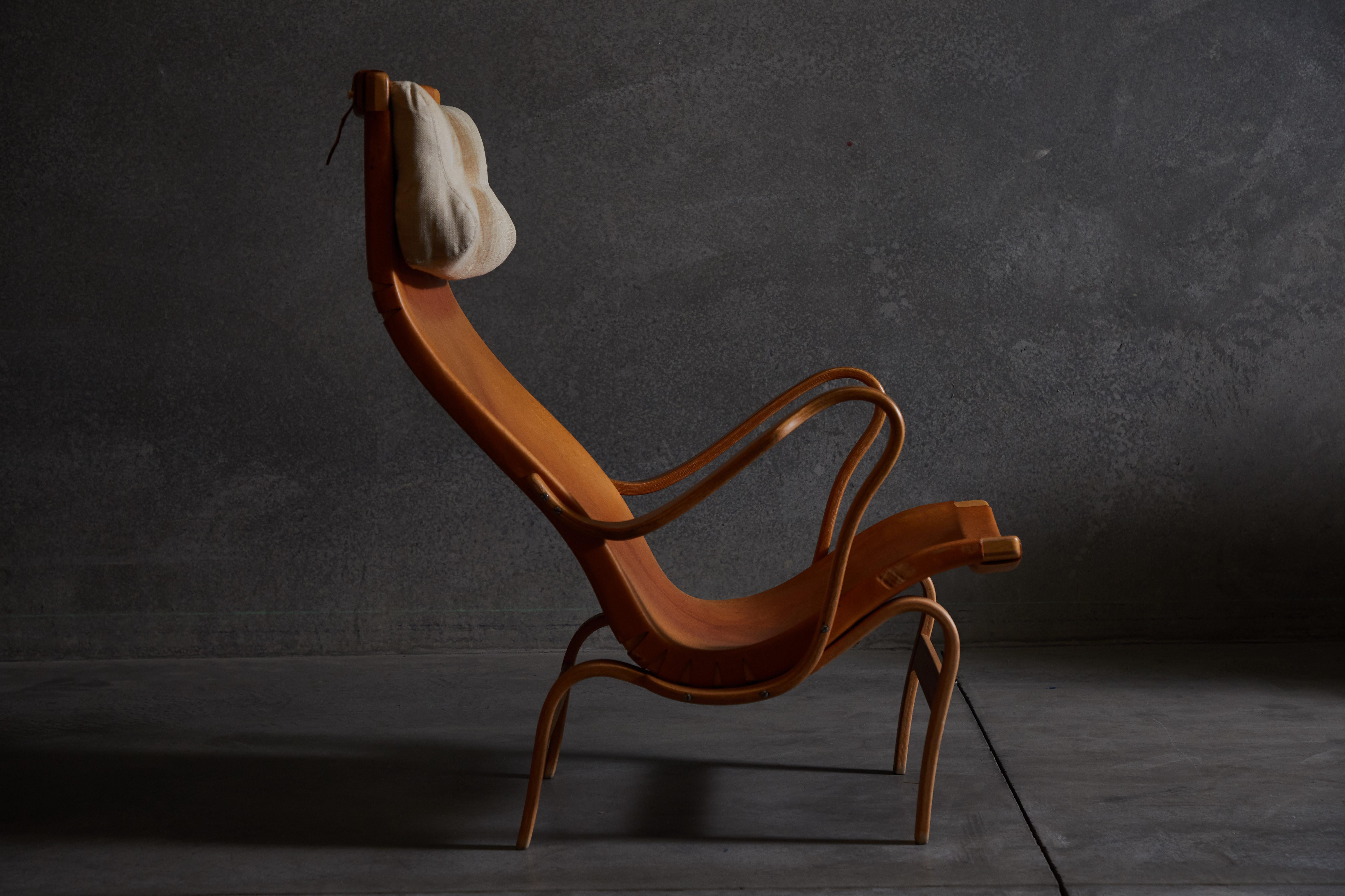 Patinated Leather Pernilla Lounge Chairs by Bruno Mathsson 2